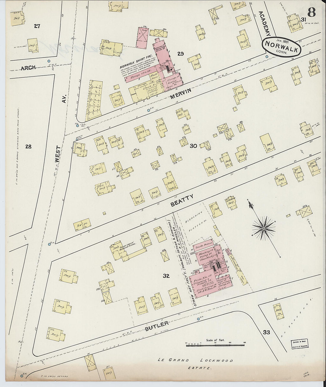This old map of Norwalk, Fairfield County, Connecticut was created by Sanborn Map Company in 1891