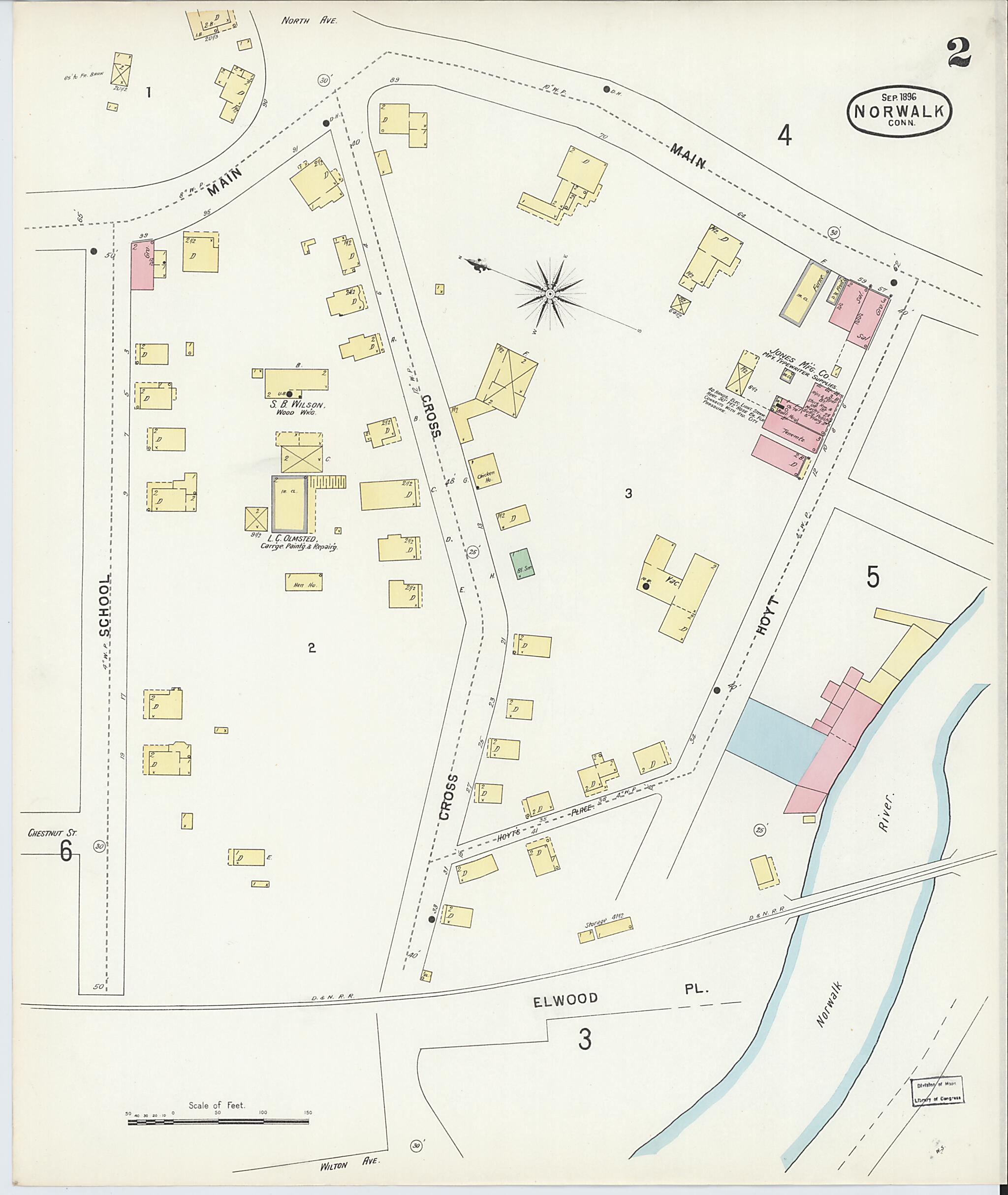 This old map of Norwalk, Fairfield County, Connecticut was created by Sanborn Map Company in 1896