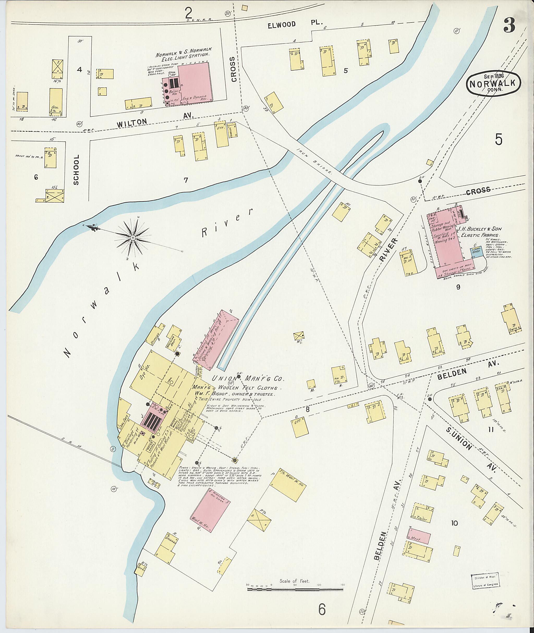 This old map of Norwalk, Fairfield County, Connecticut was created by Sanborn Map Company in 1896