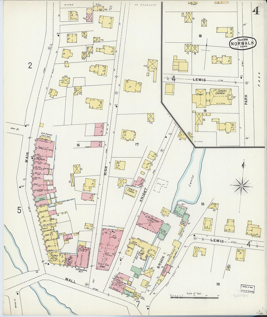 This old map of Norwalk, Fairfield County, Connecticut was created by Sanborn Map Company in 1896