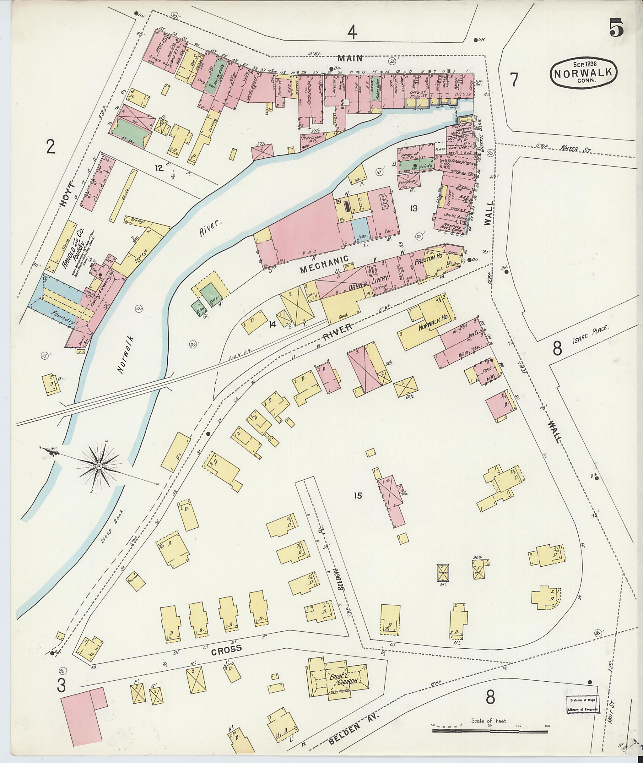 This old map of Norwalk, Fairfield County, Connecticut was created by Sanborn Map Company in 1896