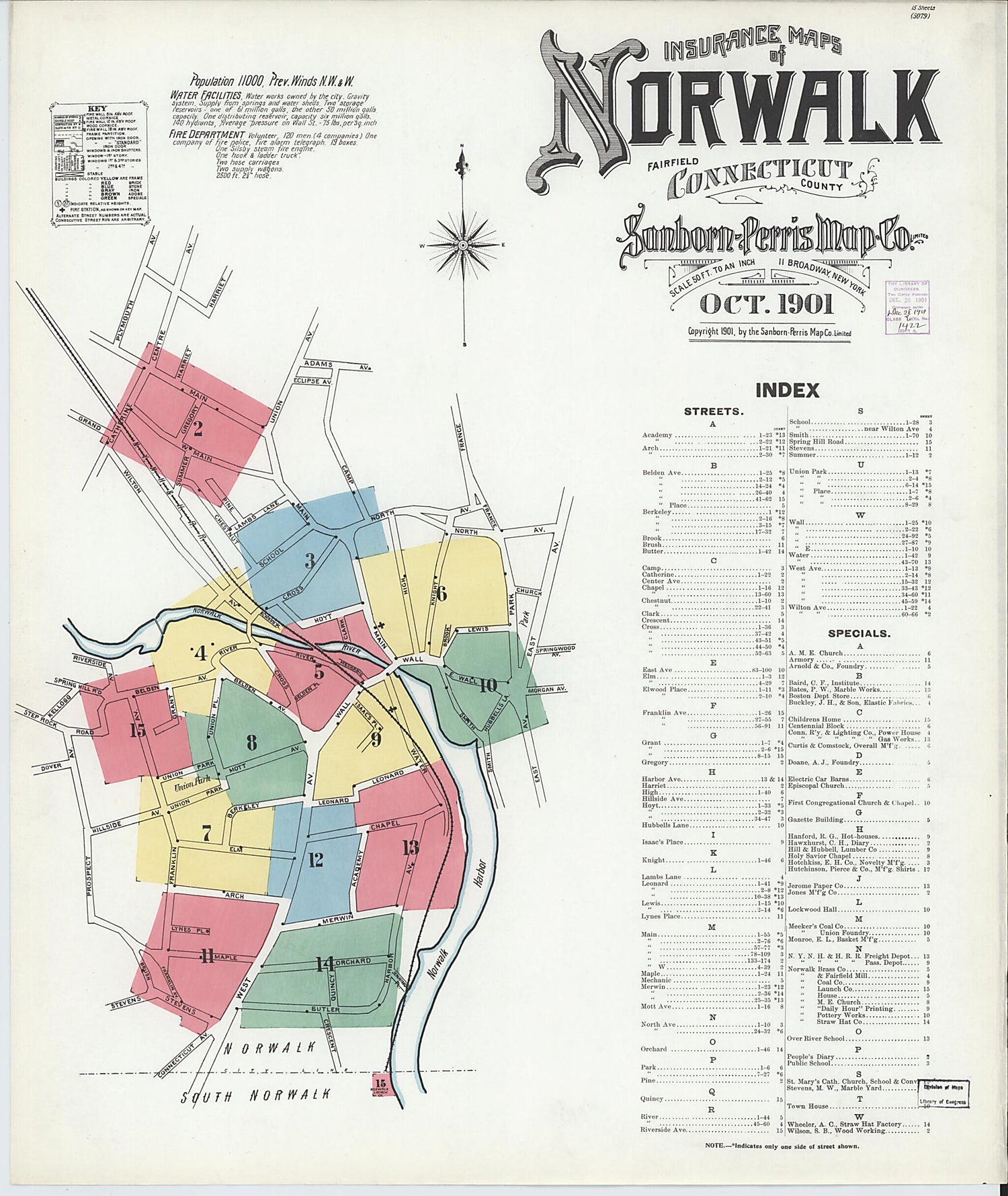 This old map of Norwalk, Fairfield County, Connecticut was created by Sanborn Map Company in 1901