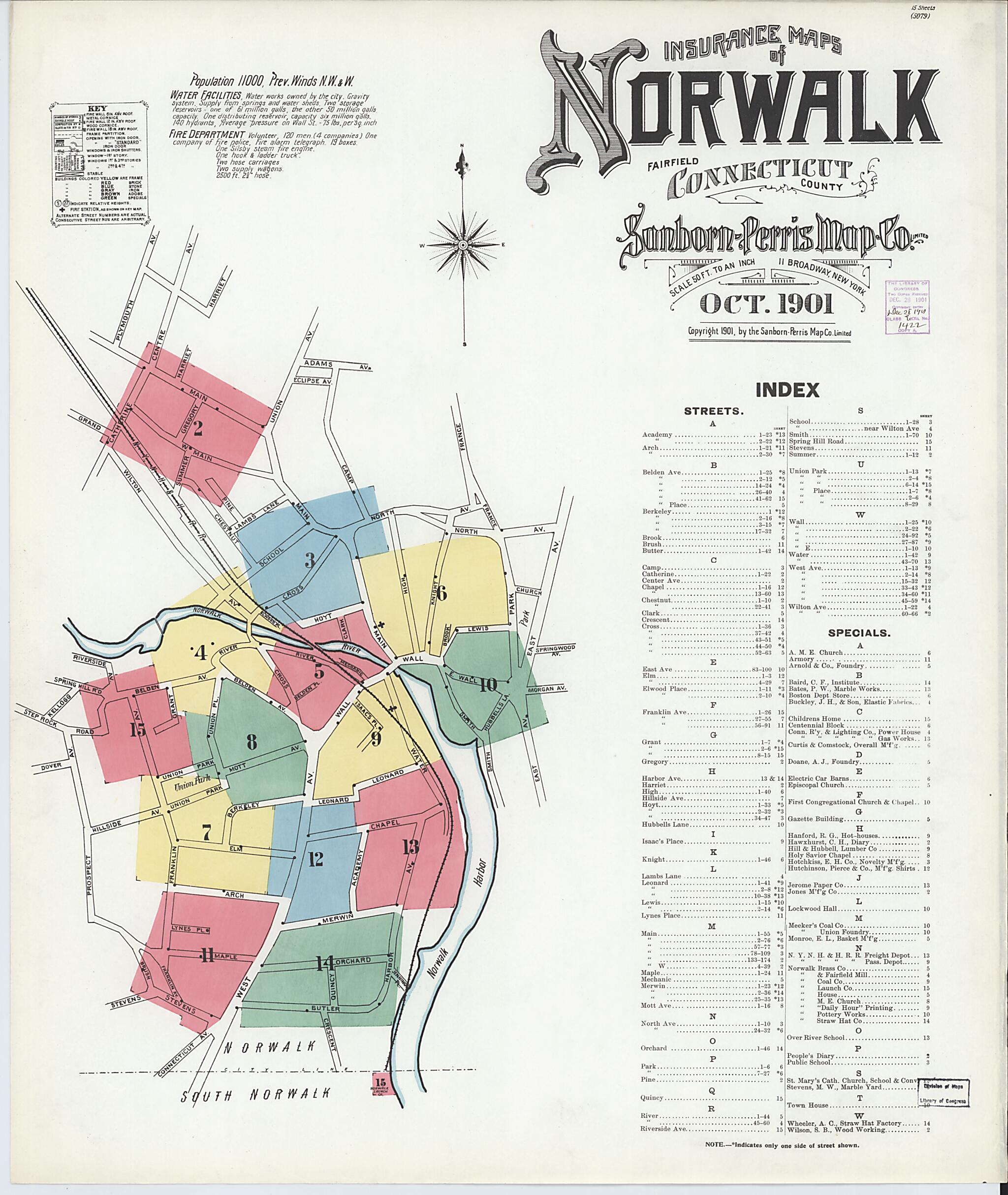 This old map of Norwalk, Fairfield County, Connecticut was created by Sanborn Map Company in 1901