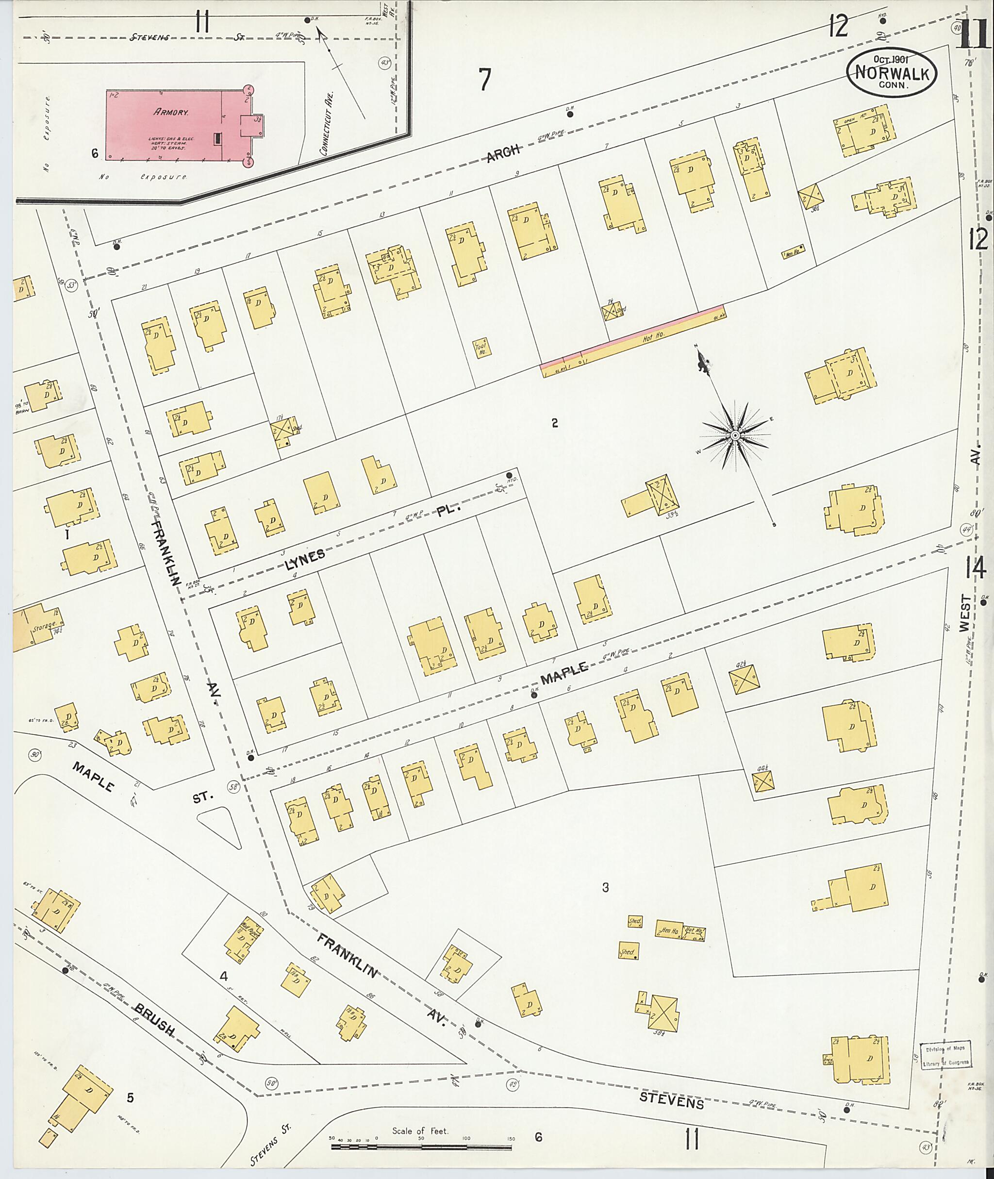 This old map of Norwalk, Fairfield County, Connecticut was created by Sanborn Map Company in 1901