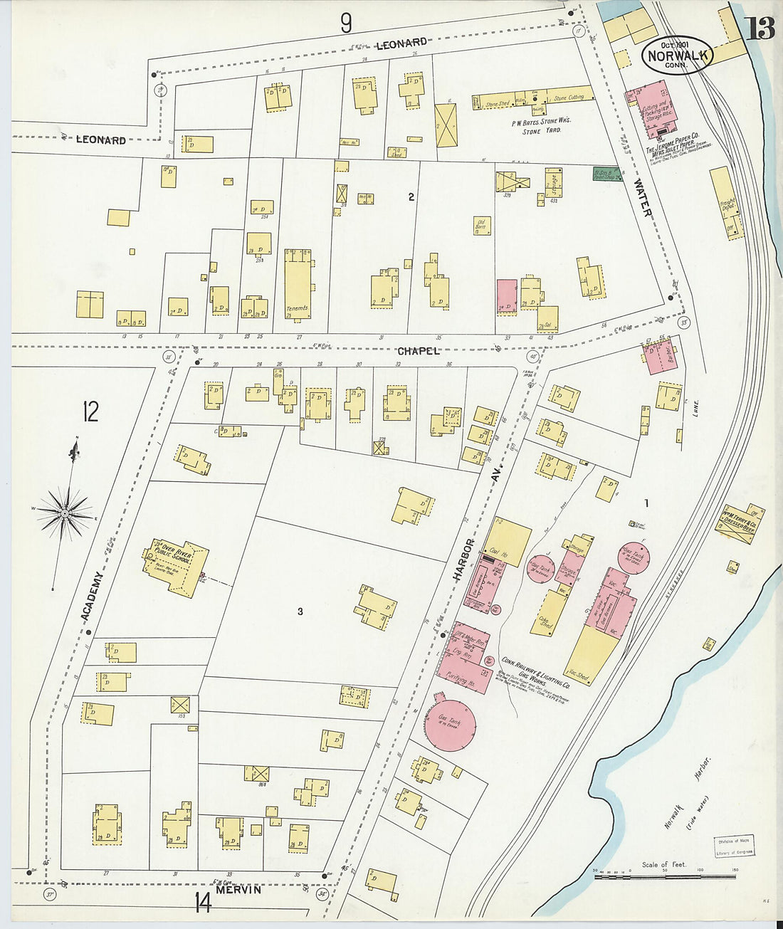 This old map of Norwalk, Fairfield County, Connecticut was created by Sanborn Map Company in 1901