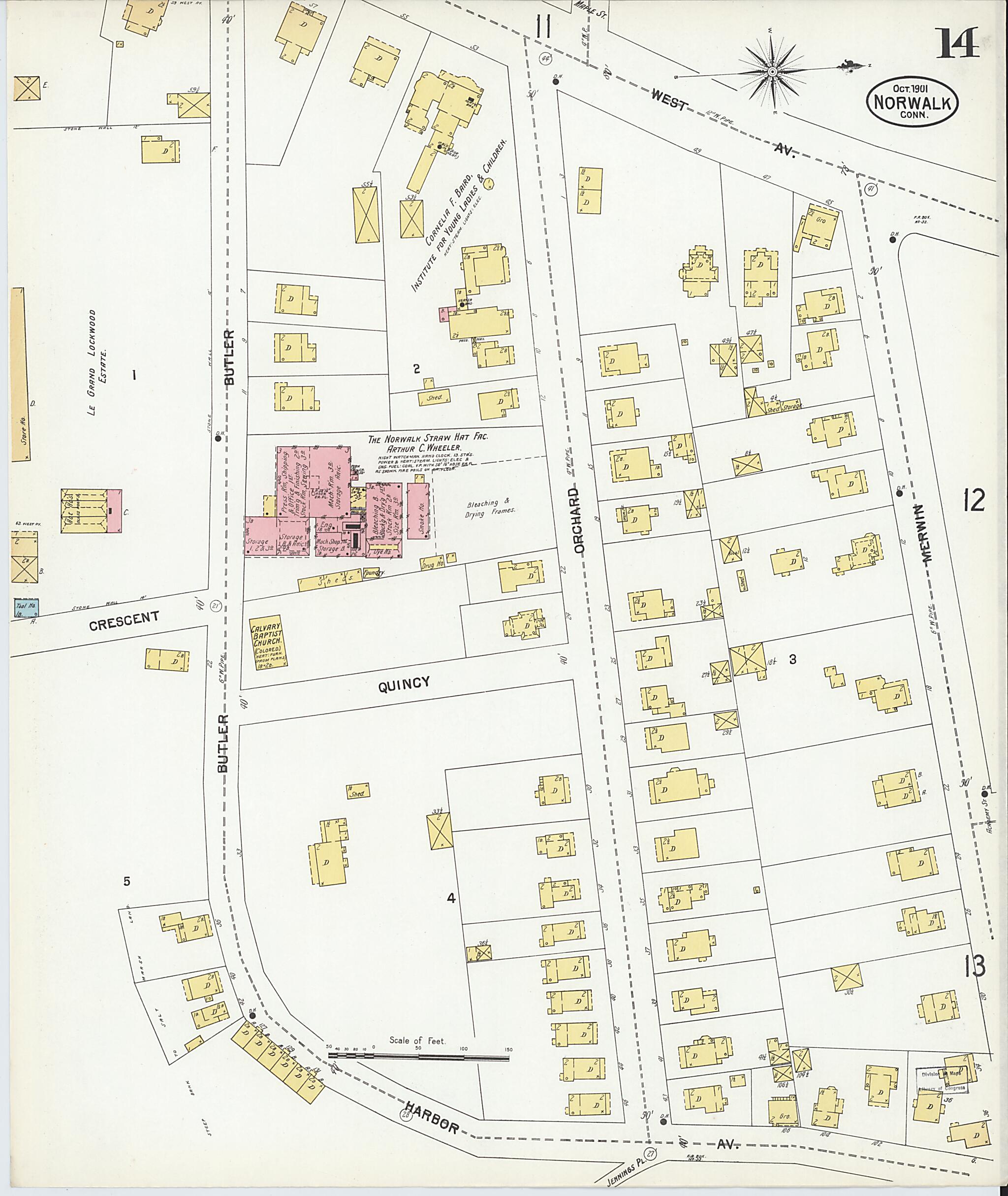 This old map of Norwalk, Fairfield County, Connecticut was created by Sanborn Map Company in 1901