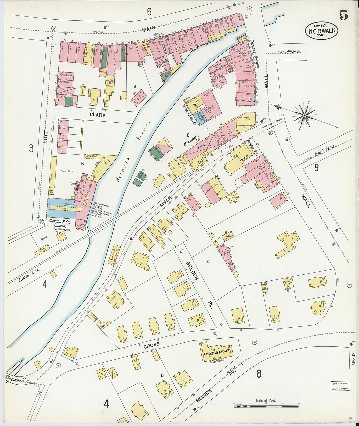 This old map of Norwalk, Fairfield County, Connecticut was created by Sanborn Map Company in 1901