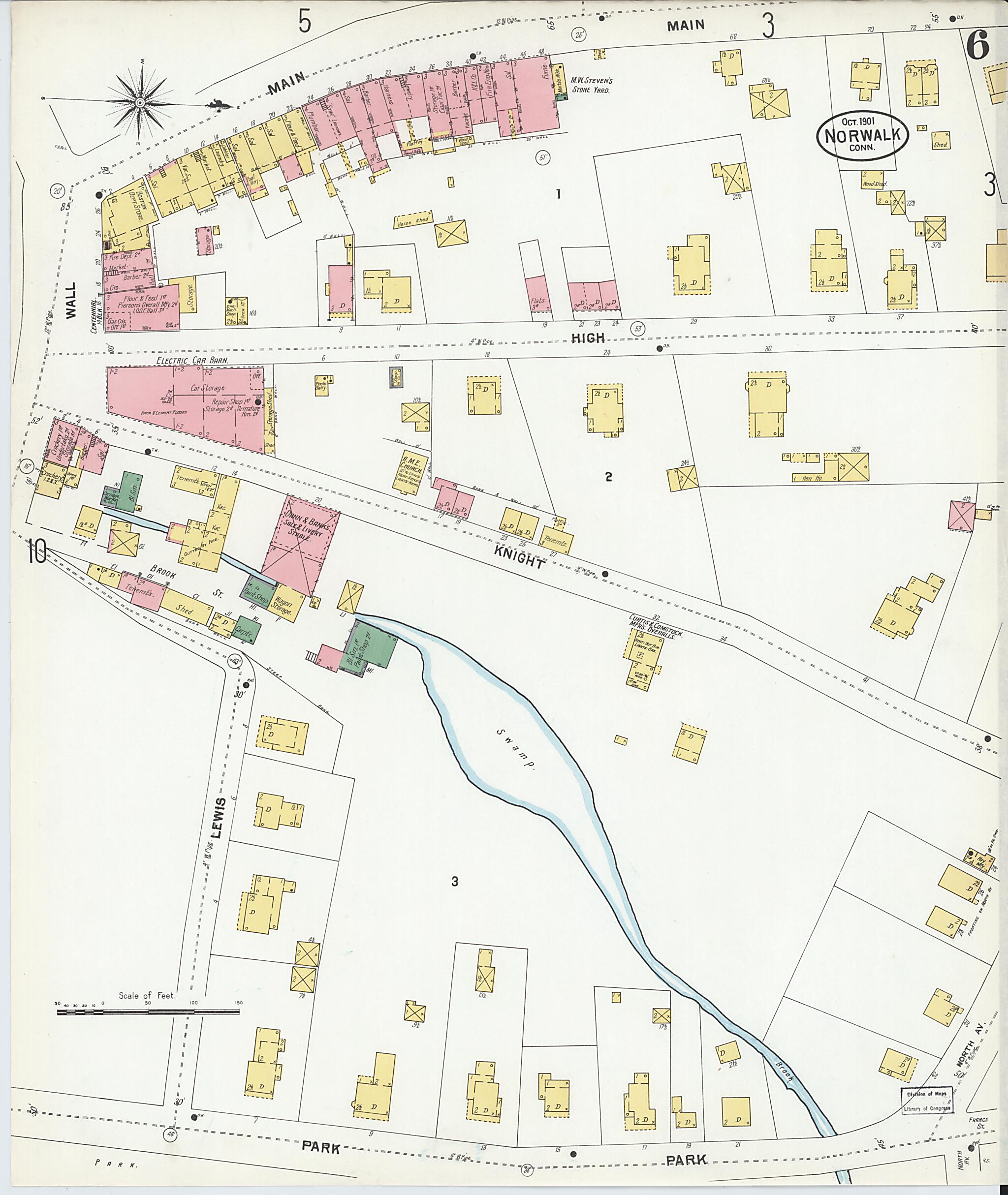 This old map of Norwalk, Fairfield County, Connecticut was created by Sanborn Map Company in 1901
