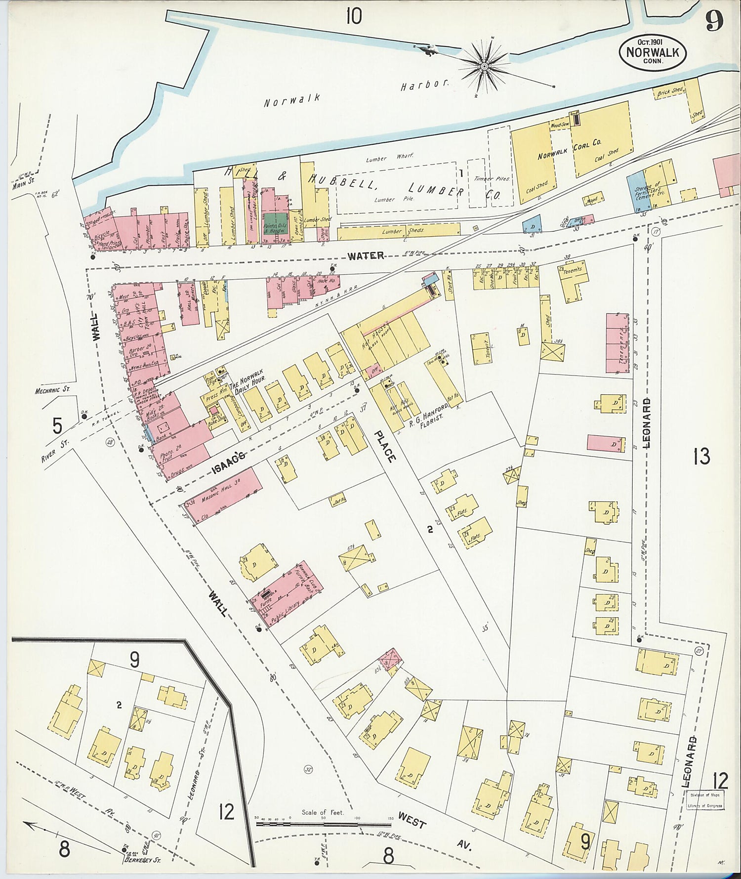This old map of Norwalk, Fairfield County, Connecticut was created by Sanborn Map Company in 1901