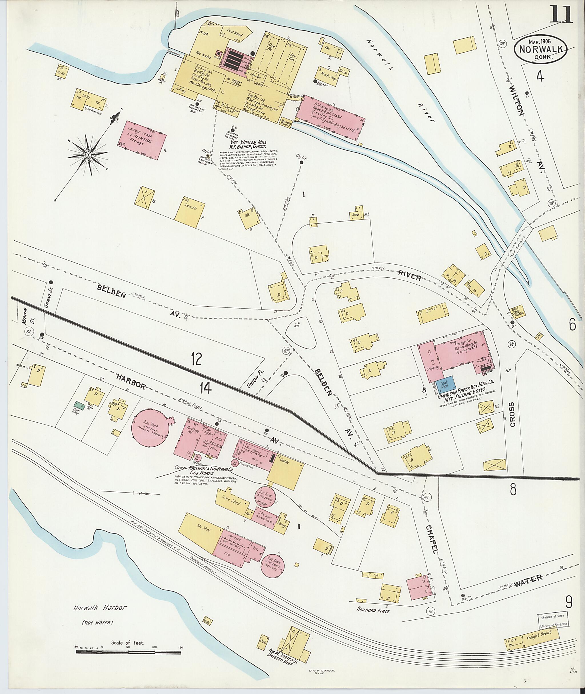 This old map of Norwalk, Fairfield County, Connecticut was created by Sanborn Map Company in 1906