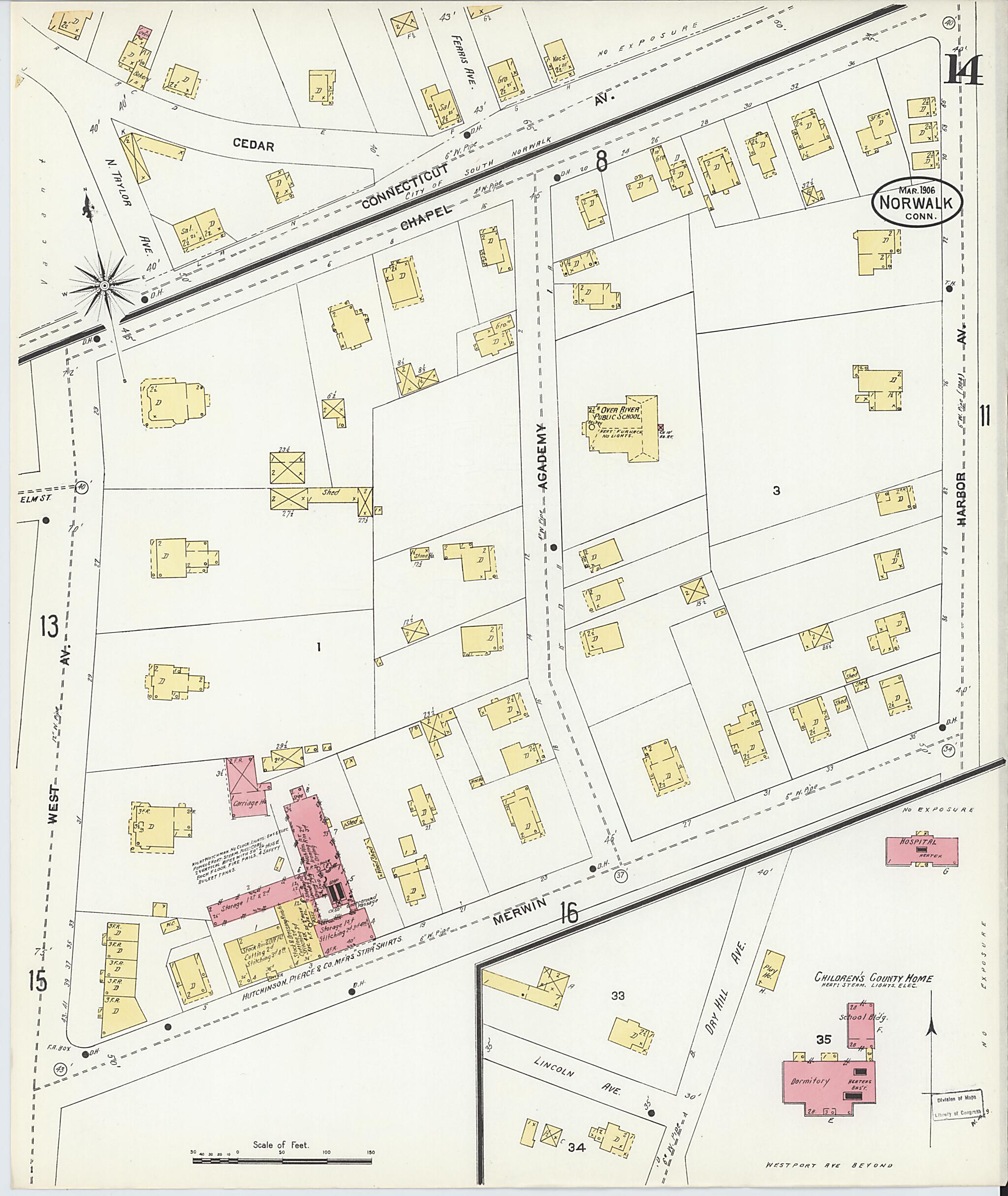 This old map of Norwalk, Fairfield County, Connecticut was created by Sanborn Map Company in 1906