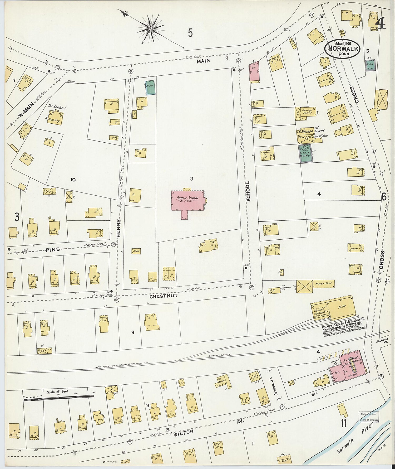 This old map of Norwalk, Fairfield County, Connecticut was created by Sanborn Map Company in 1906