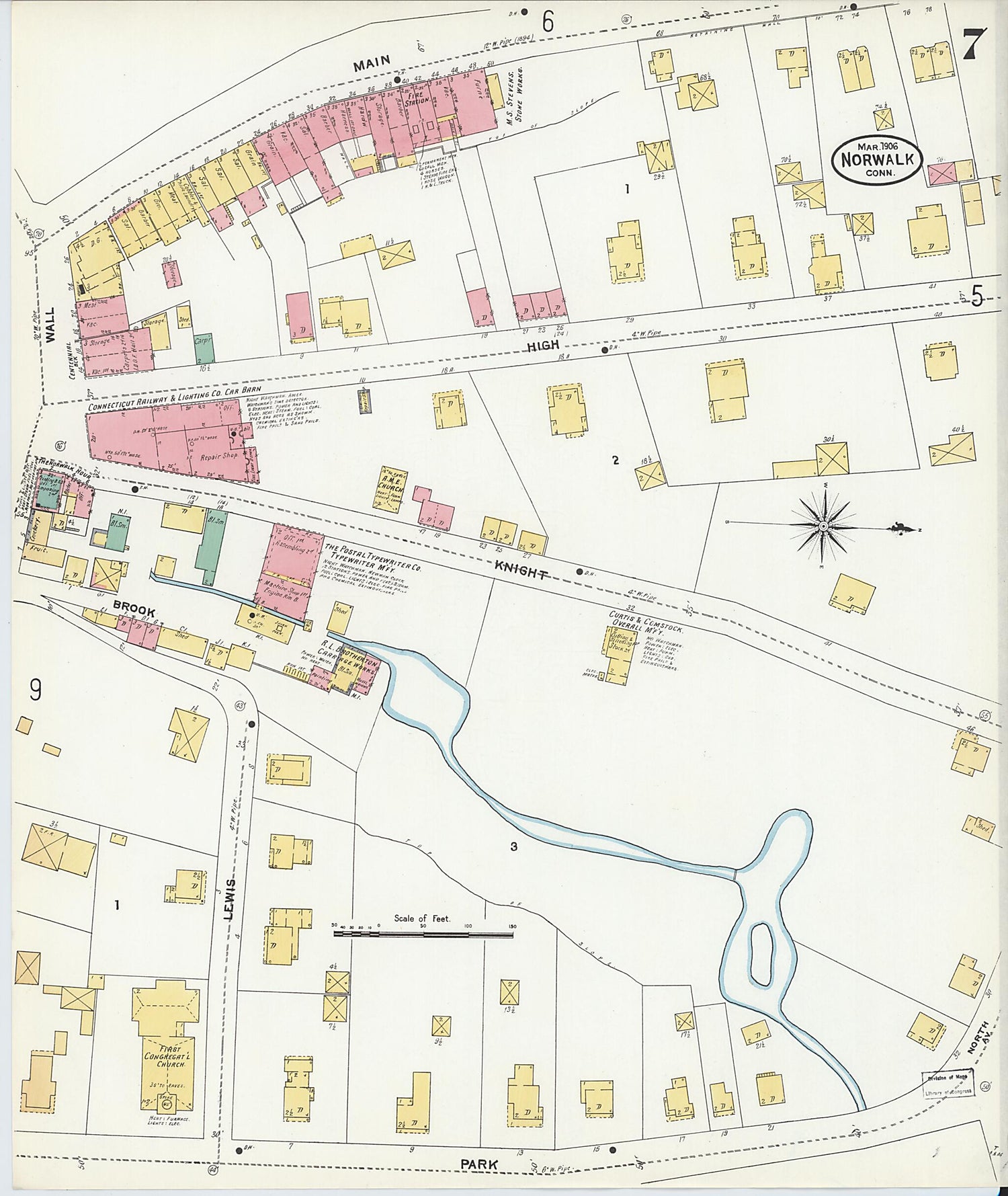 This old map of Norwalk, Fairfield County, Connecticut was created by Sanborn Map Company in 1906