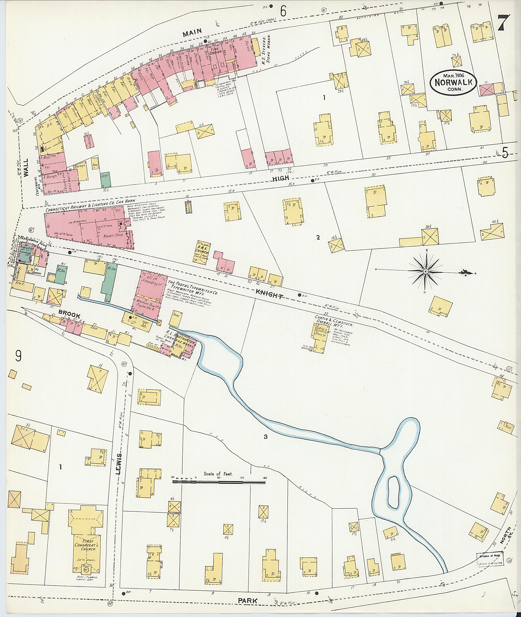 This old map of Norwalk, Fairfield County, Connecticut was created by Sanborn Map Company in 1906