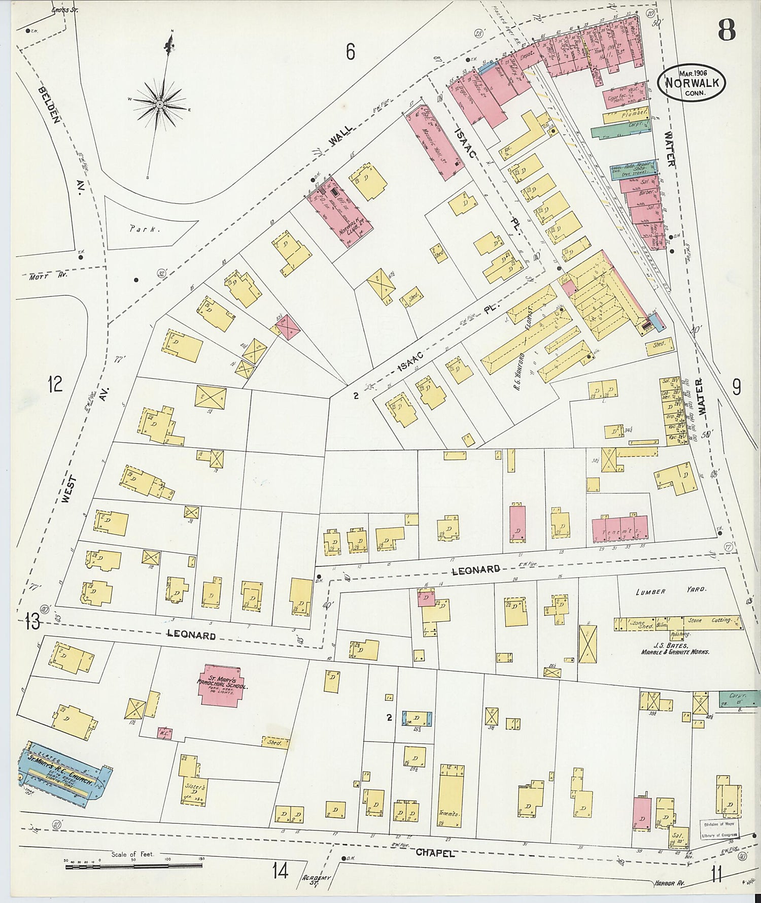 This old map of Norwalk, Fairfield County, Connecticut was created by Sanborn Map Company in 1906