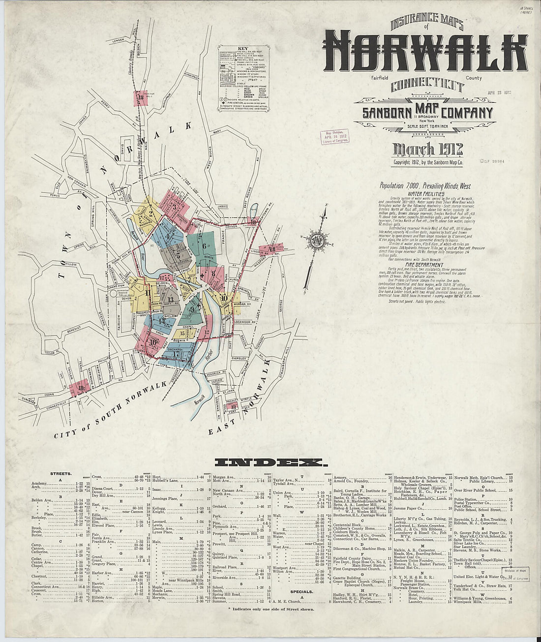 This old map of Norwalk, Fairfield County, Connecticut was created by Sanborn Map Company in 1912