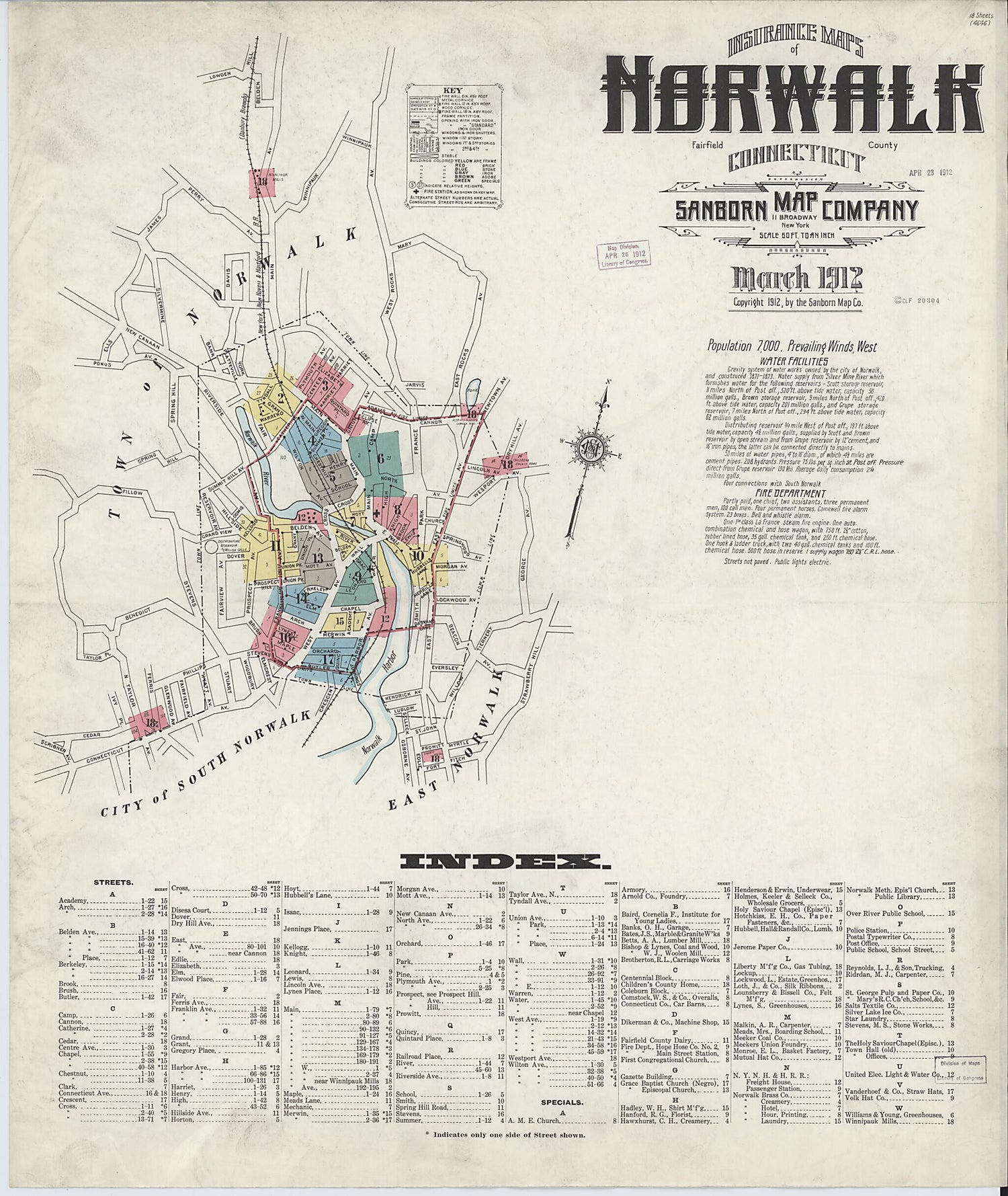 This old map of Norwalk, Fairfield County, Connecticut was created by Sanborn Map Company in 1912