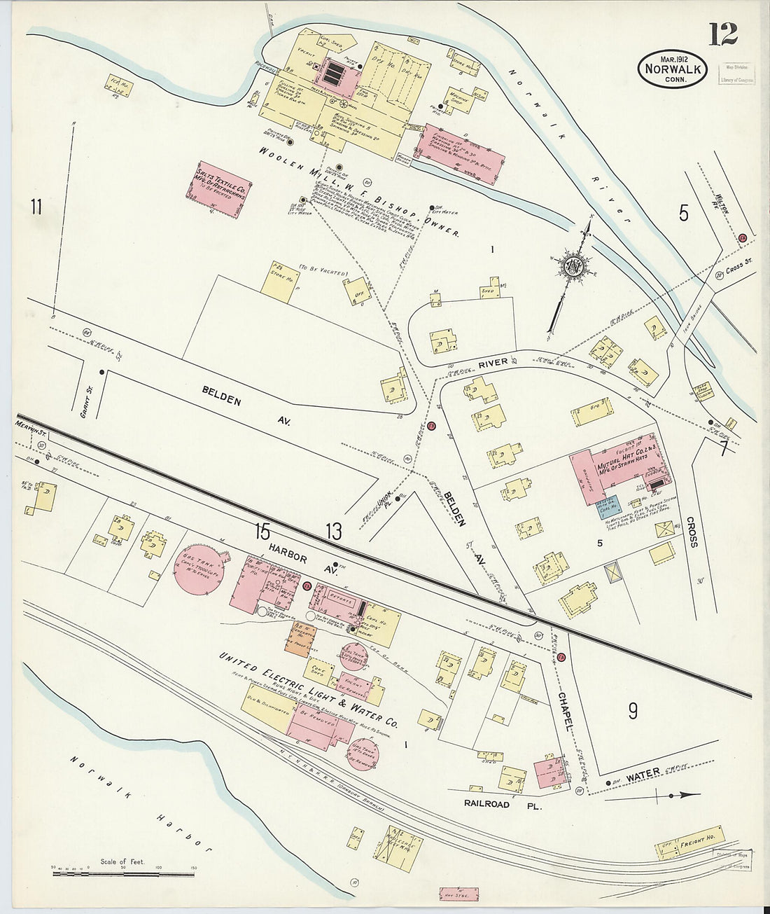 This old map of Norwalk, Fairfield County, Connecticut was created by Sanborn Map Company in 1912