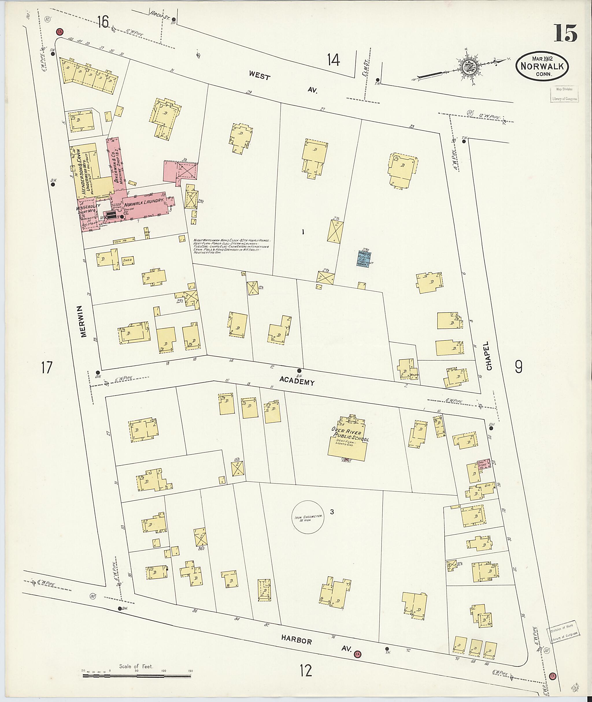 This old map of Norwalk, Fairfield County, Connecticut was created by Sanborn Map Company in 1912