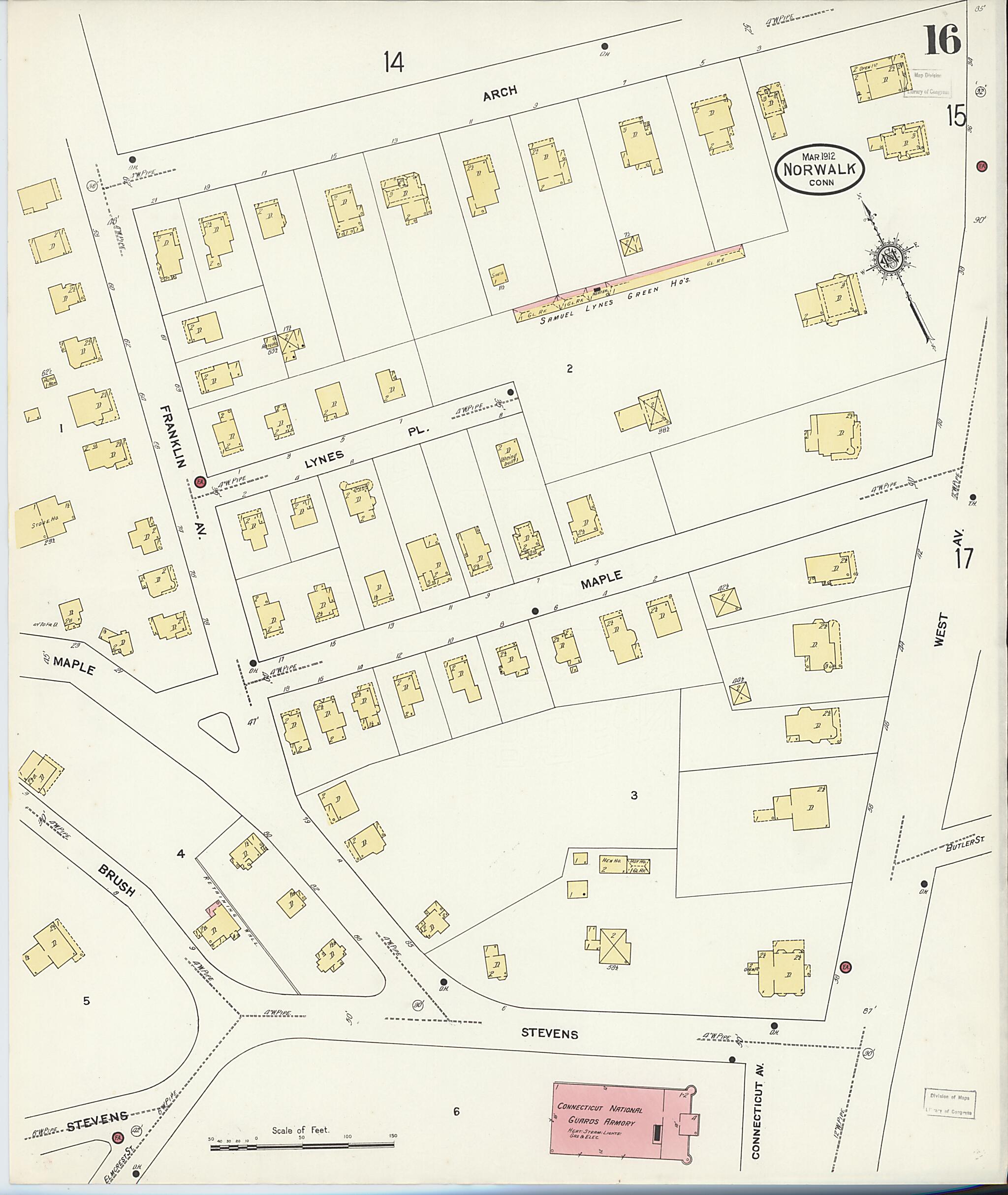 This old map of Norwalk, Fairfield County, Connecticut was created by Sanborn Map Company in 1912
