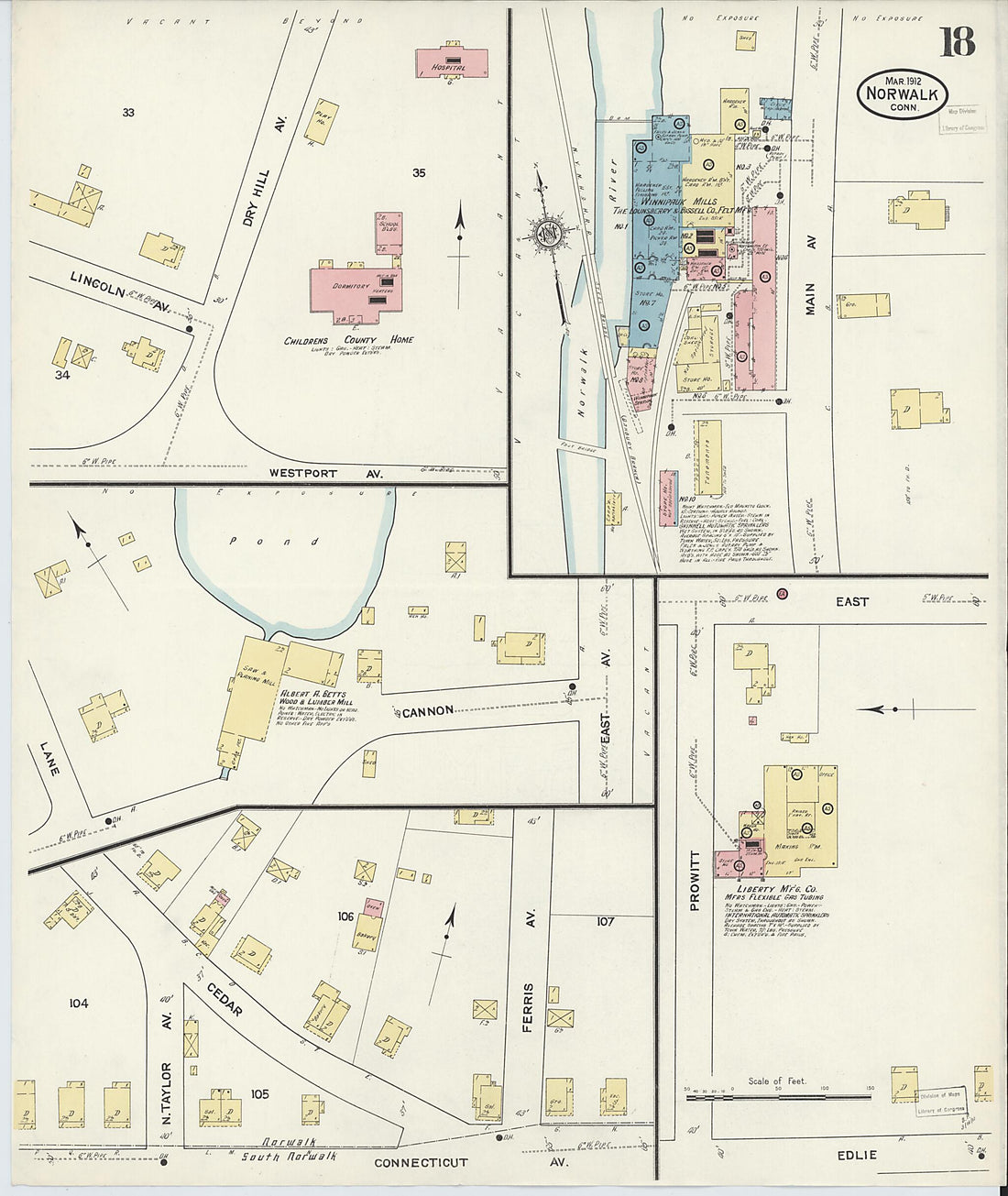 This old map of Norwalk, Fairfield County, Connecticut was created by Sanborn Map Company in 1912