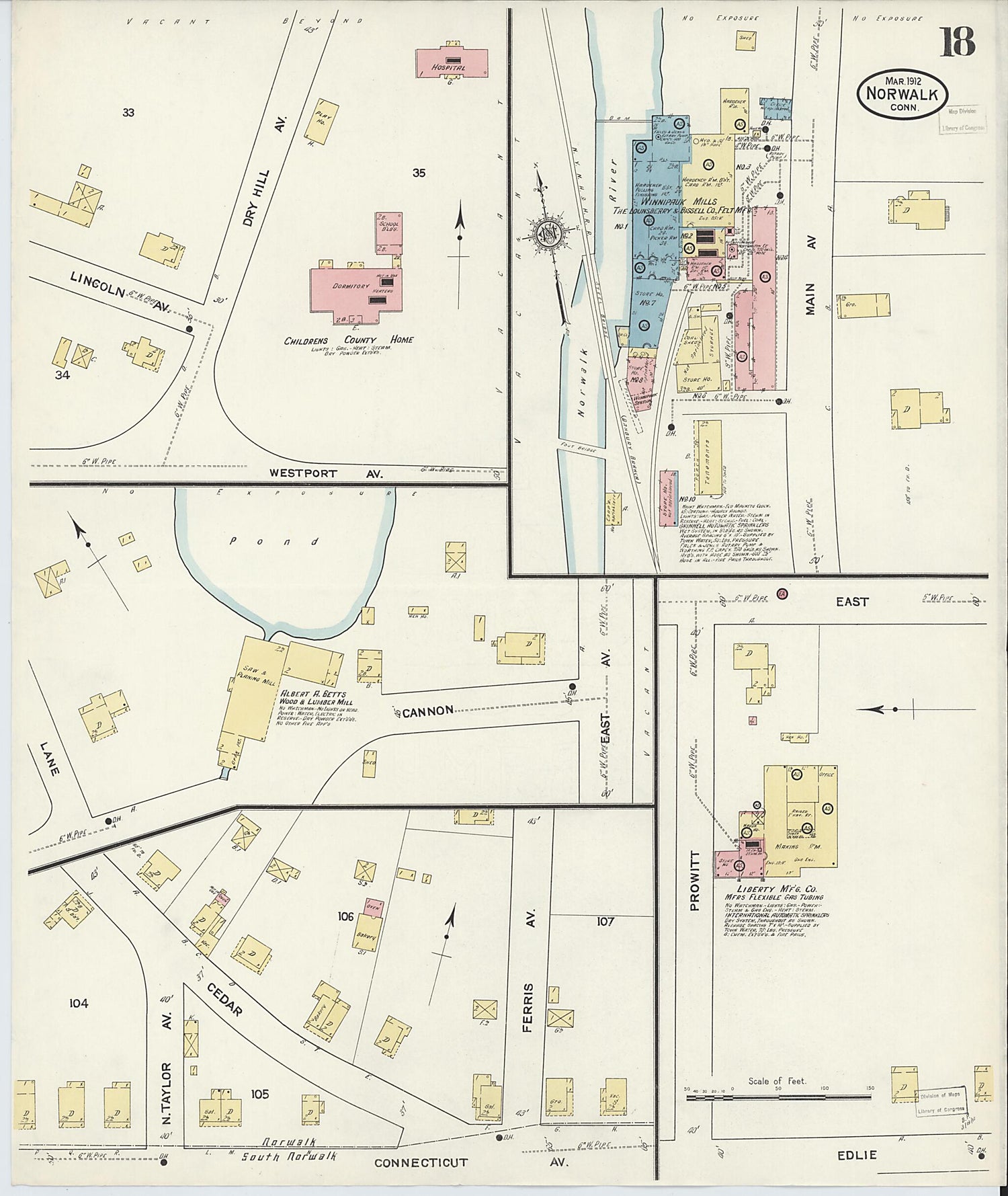 This old map of Norwalk, Fairfield County, Connecticut was created by Sanborn Map Company in 1912