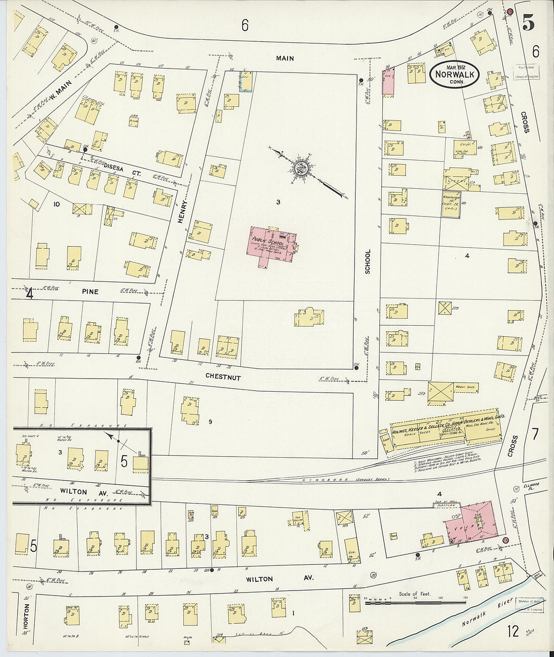 This old map of Norwalk, Fairfield County, Connecticut was created by Sanborn Map Company in 1912