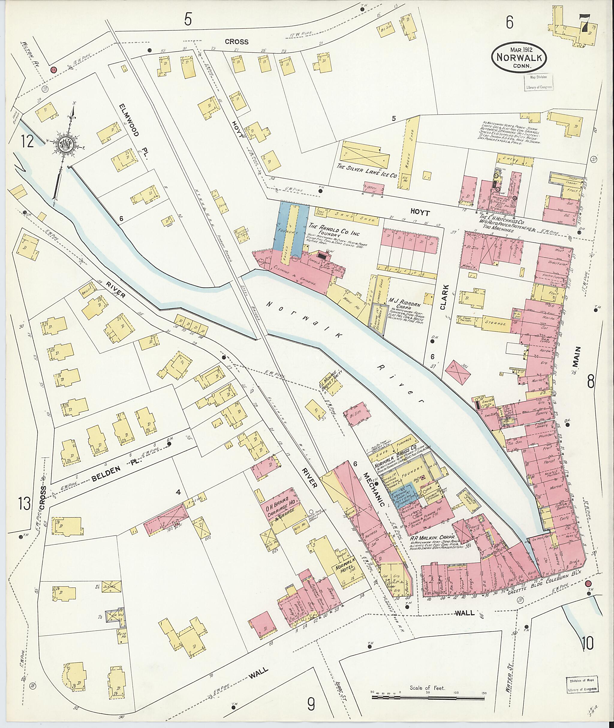 This old map of Norwalk, Fairfield County, Connecticut was created by Sanborn Map Company in 1912
