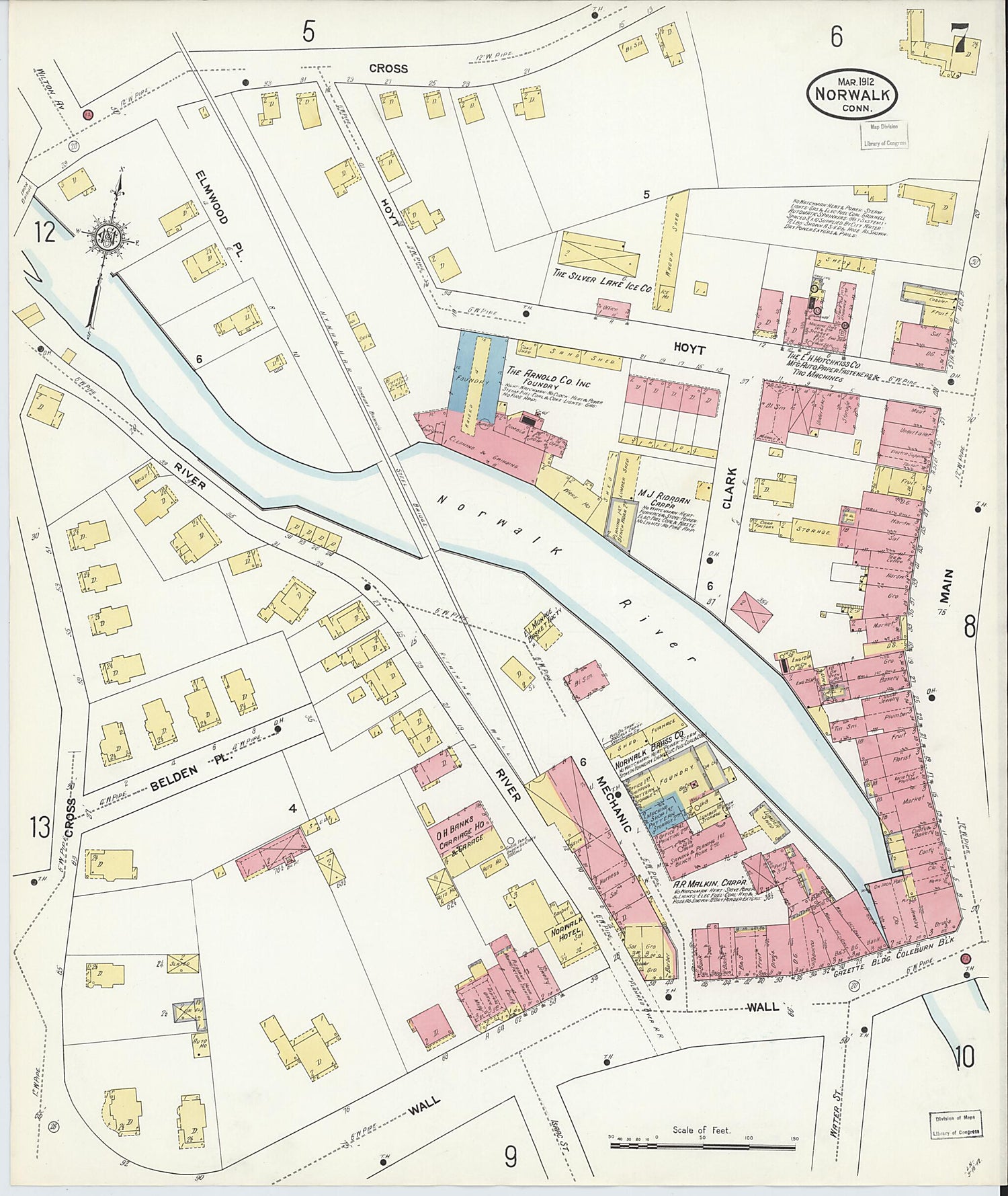 This old map of Norwalk, Fairfield County, Connecticut was created by Sanborn Map Company in 1912