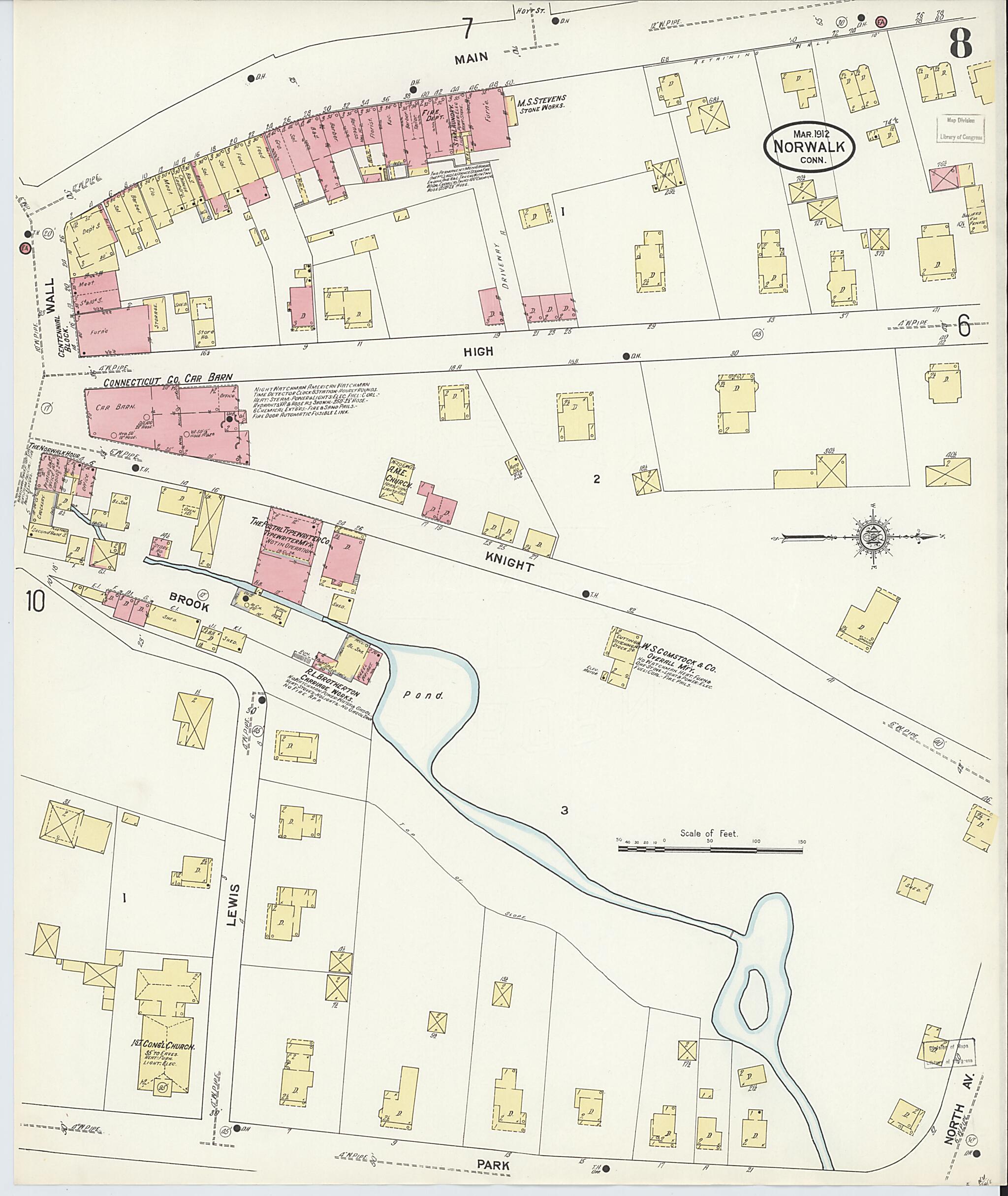 This old map of Norwalk, Fairfield County, Connecticut was created by Sanborn Map Company in 1912