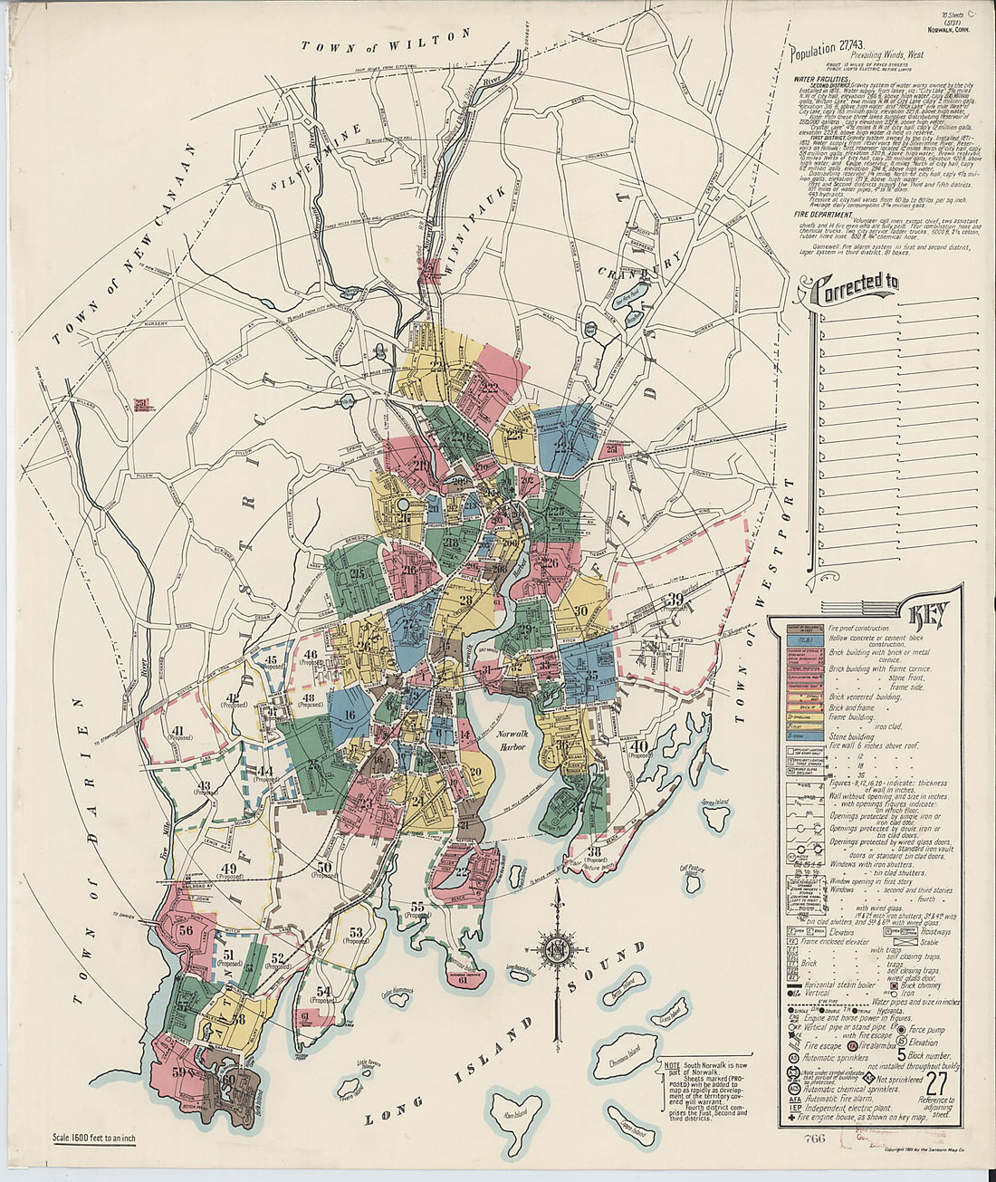 This old map of Norwalk, Fairfield County, Connecticut was created by Sanborn Map Company in 1922