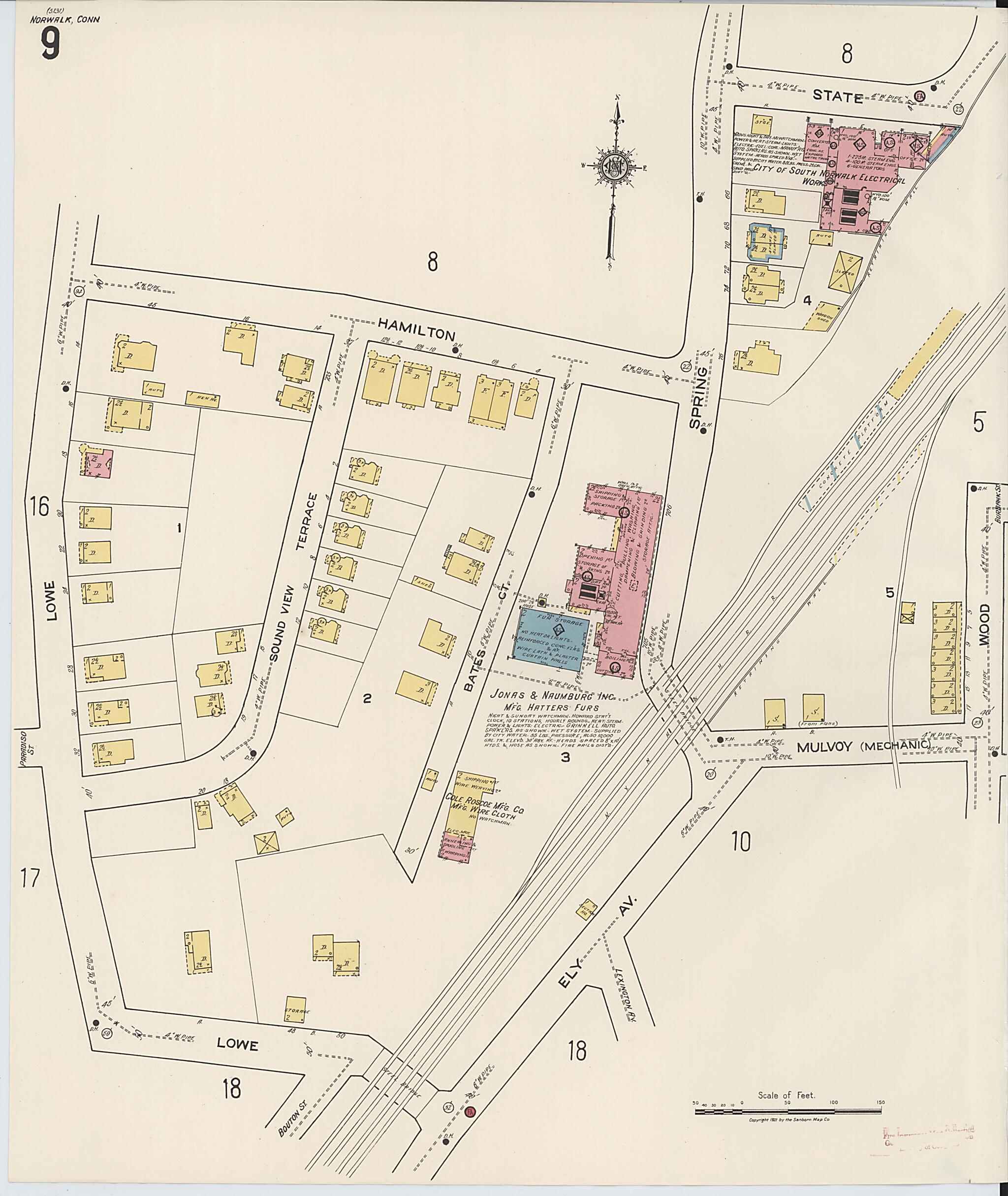 This old map of Norwalk, Fairfield County, Connecticut was created by Sanborn Map Company in 1922