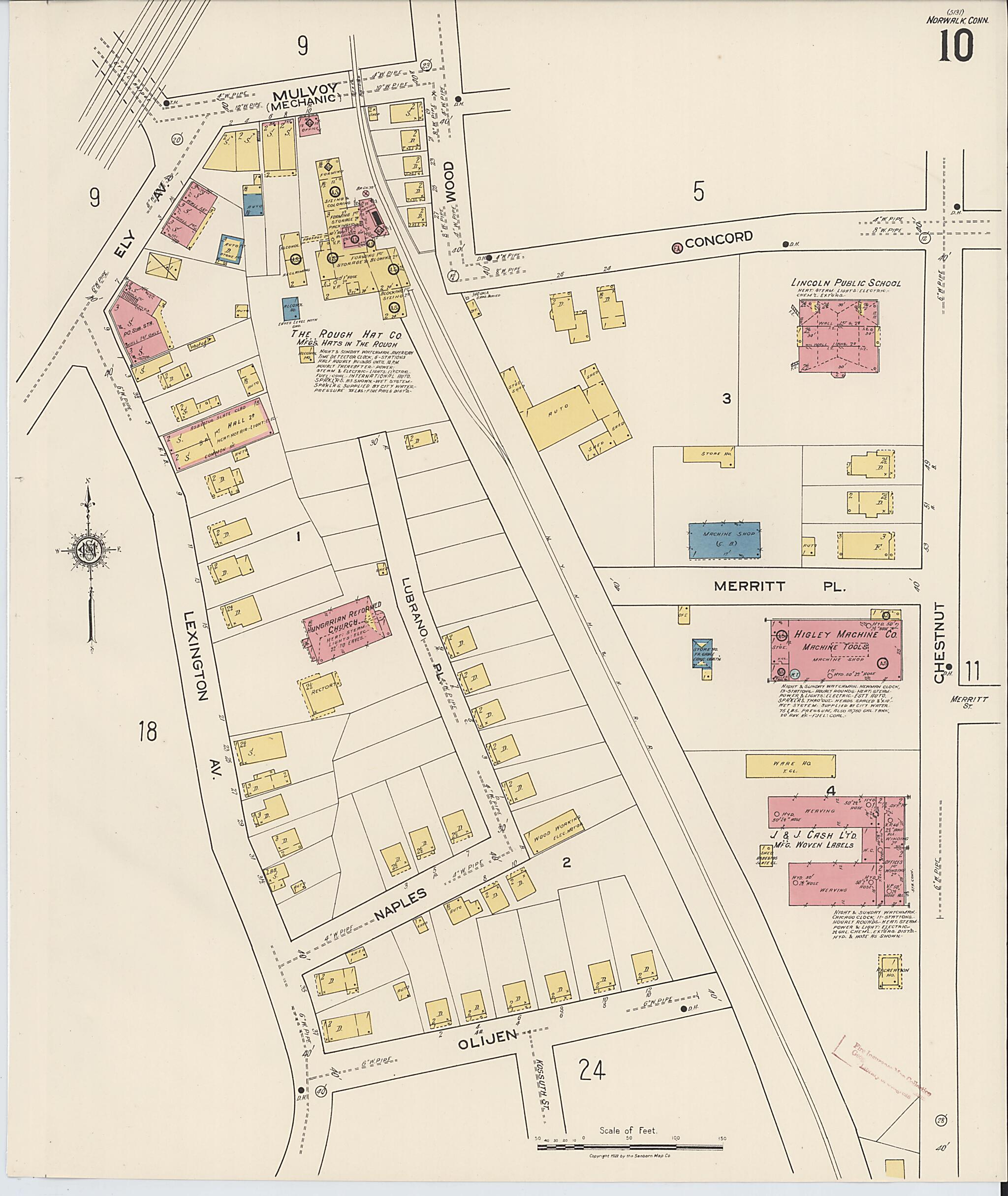 This old map of Norwalk, Fairfield County, Connecticut was created by Sanborn Map Company in 1922