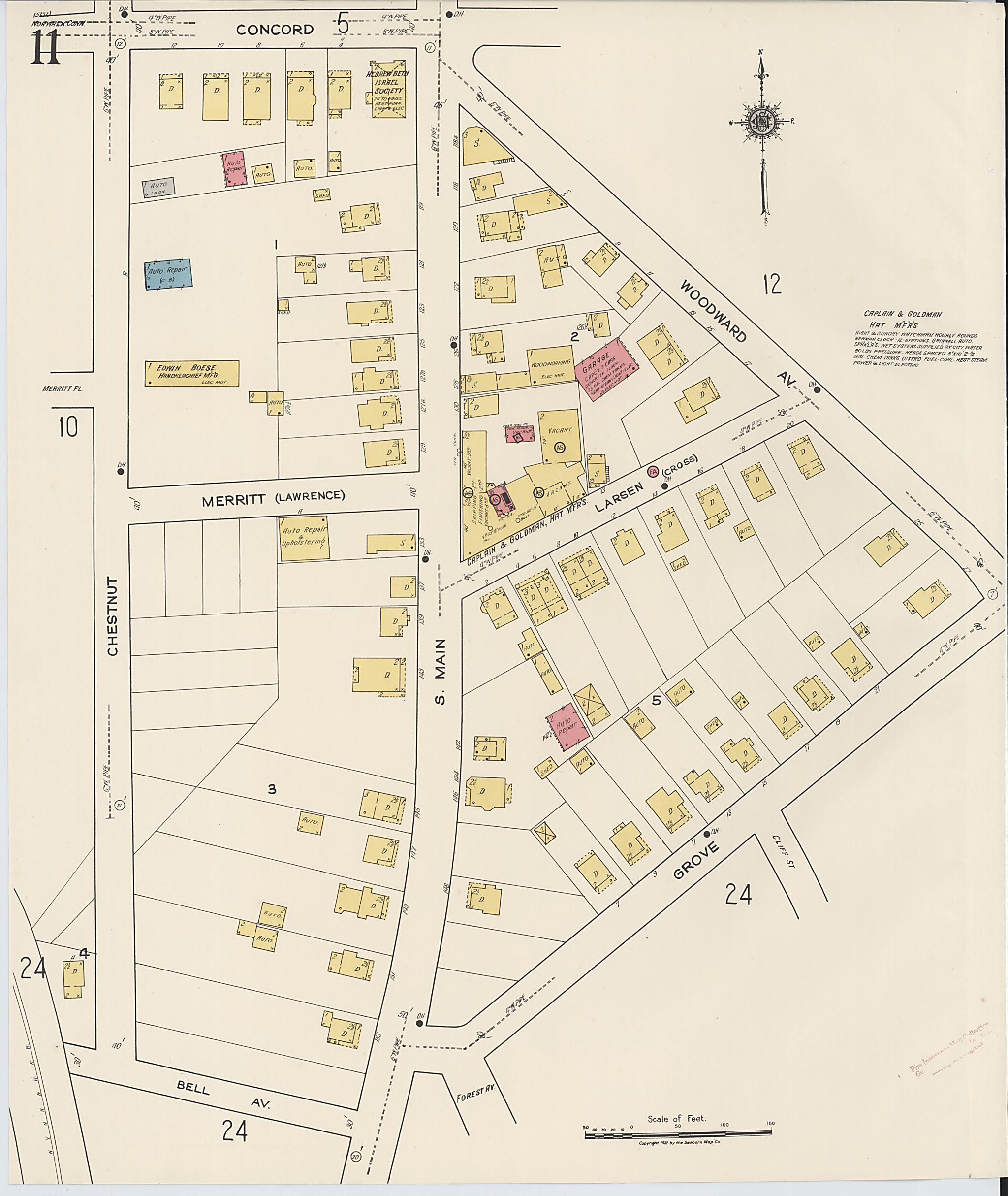This old map of Norwalk, Fairfield County, Connecticut was created by Sanborn Map Company in 1922
