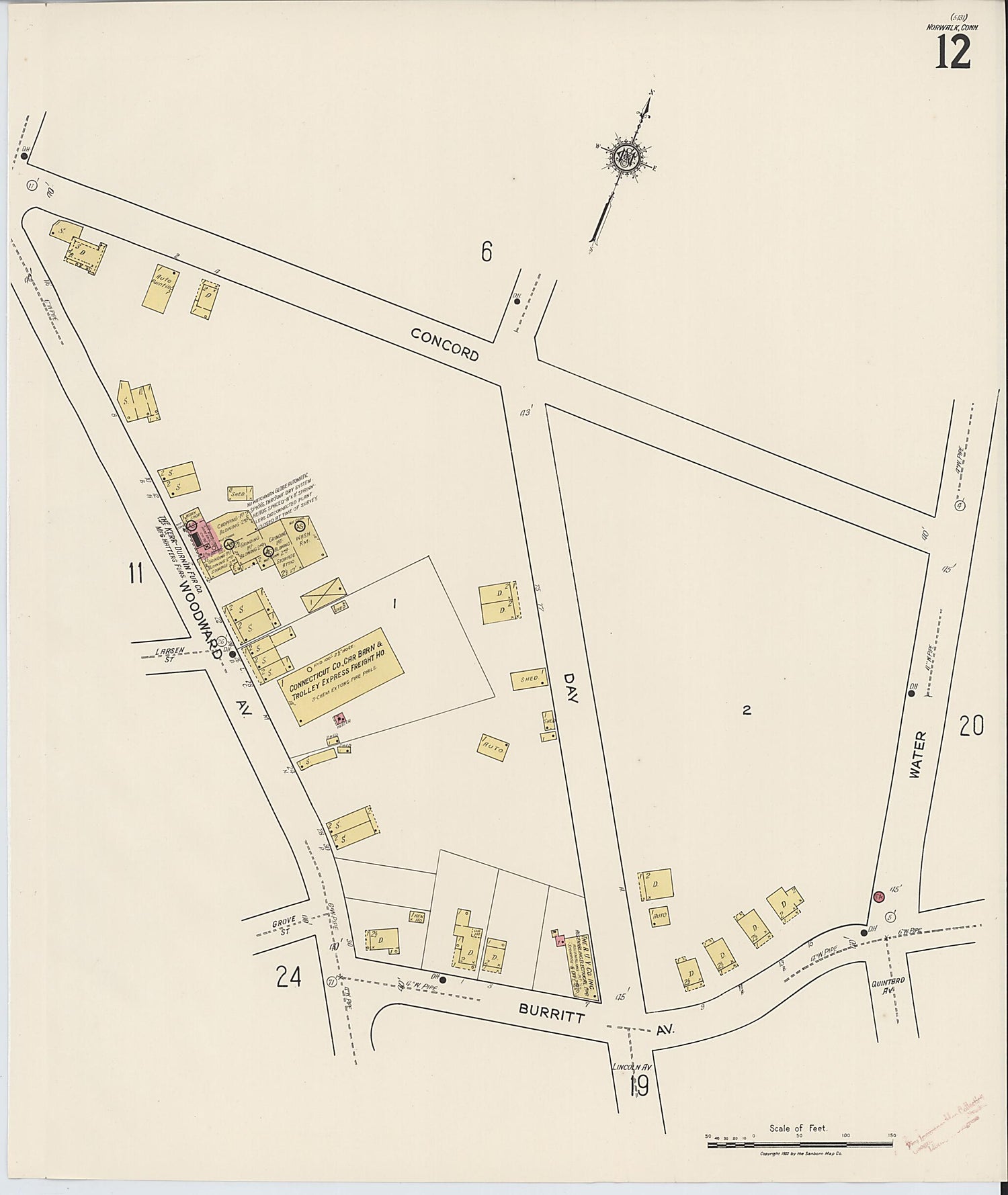 This old map of Norwalk, Fairfield County, Connecticut was created by Sanborn Map Company in 1922