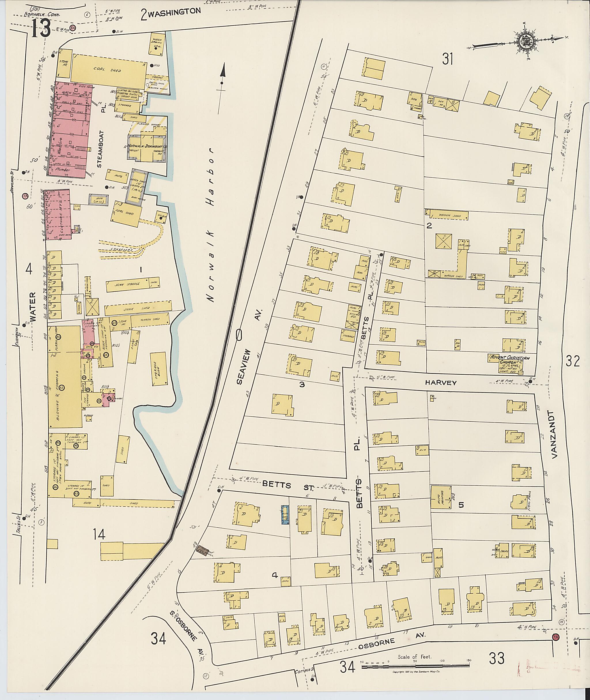 This old map of Norwalk, Fairfield County, Connecticut was created by Sanborn Map Company in 1922