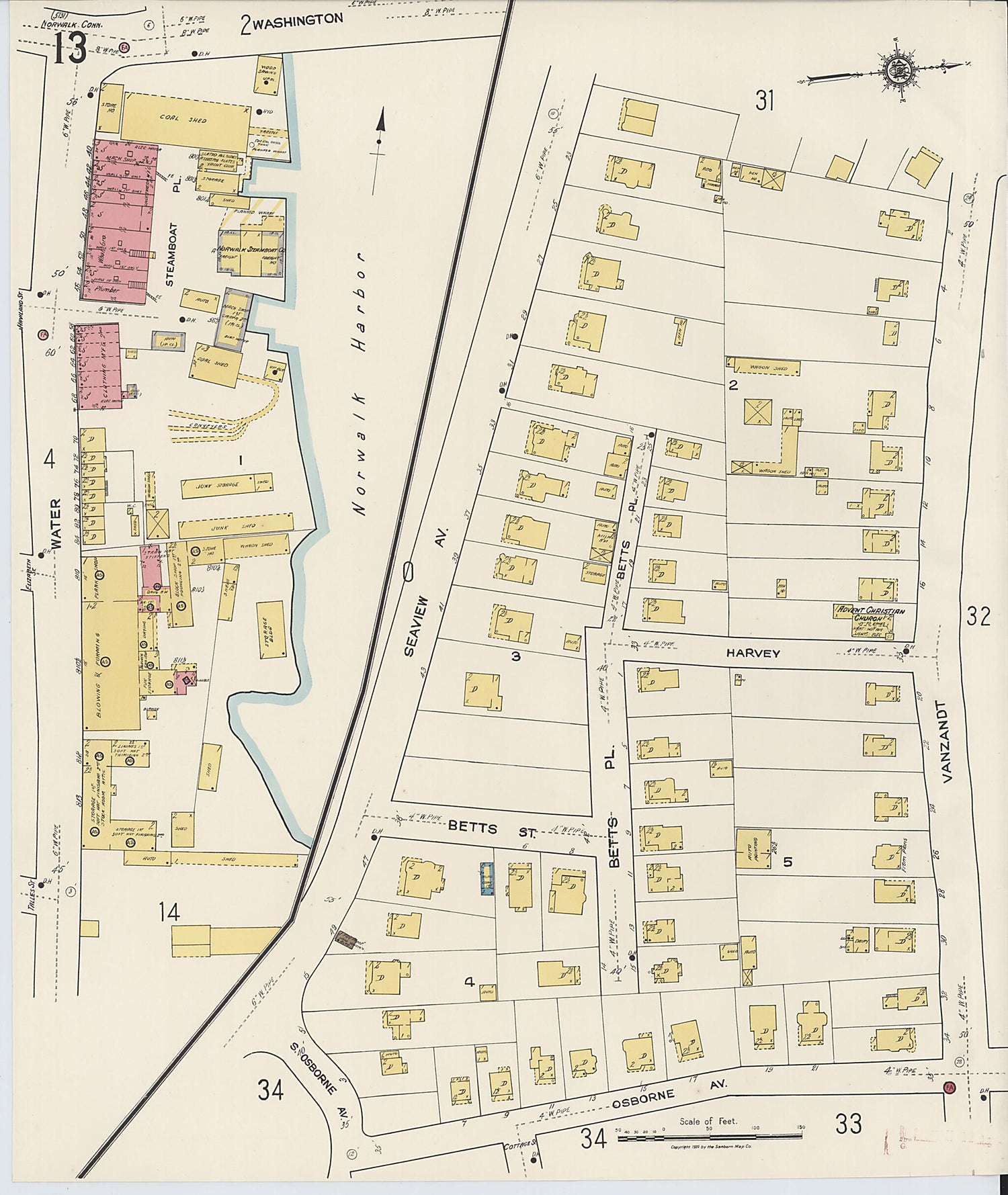 This old map of Norwalk, Fairfield County, Connecticut was created by Sanborn Map Company in 1922