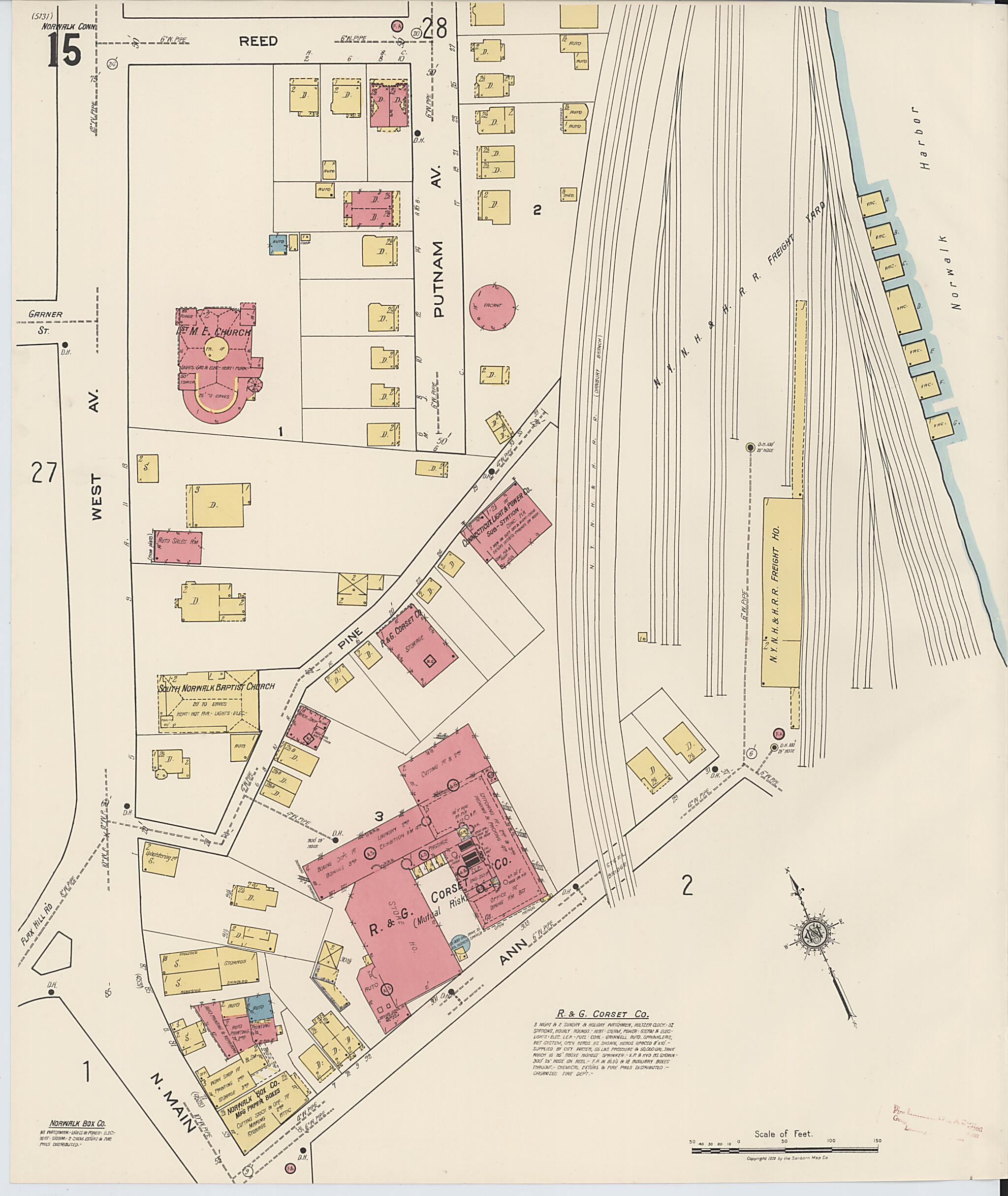 This old map of Norwalk, Fairfield County, Connecticut was created by Sanborn Map Company in 1922