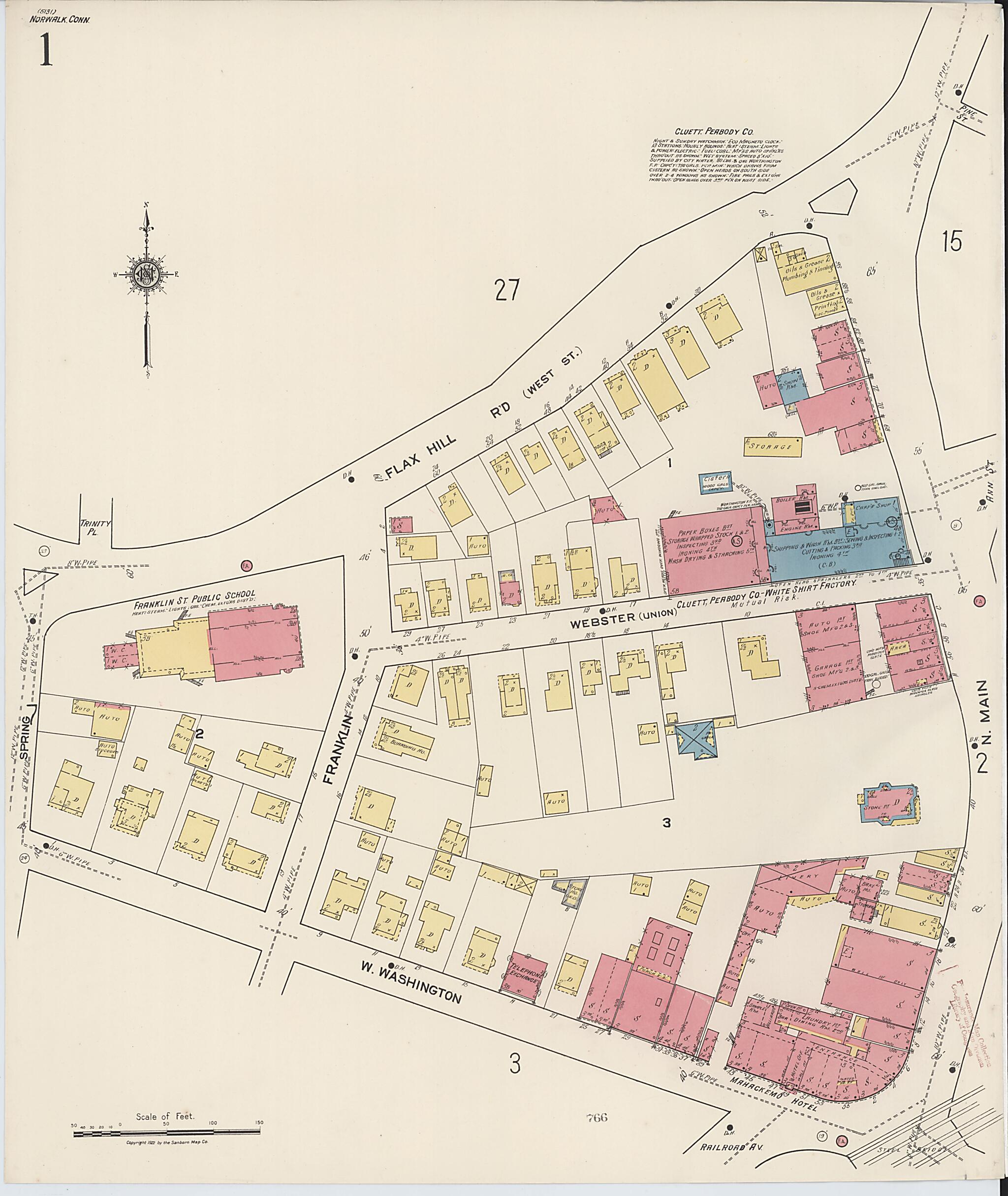 This old map of Norwalk, Fairfield County, Connecticut was created by Sanborn Map Company in 1922