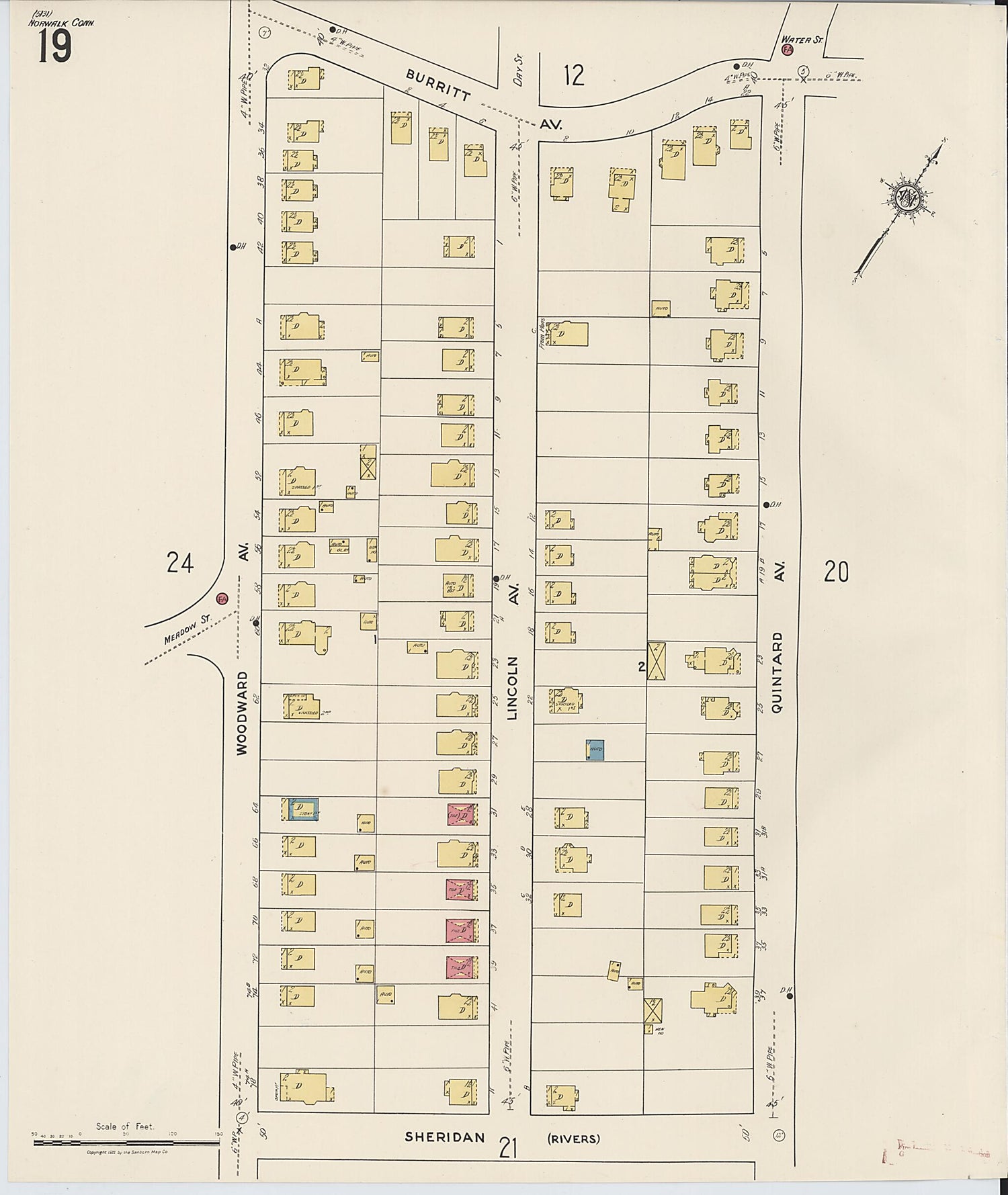 This old map of Norwalk, Fairfield County, Connecticut was created by Sanborn Map Company in 1922