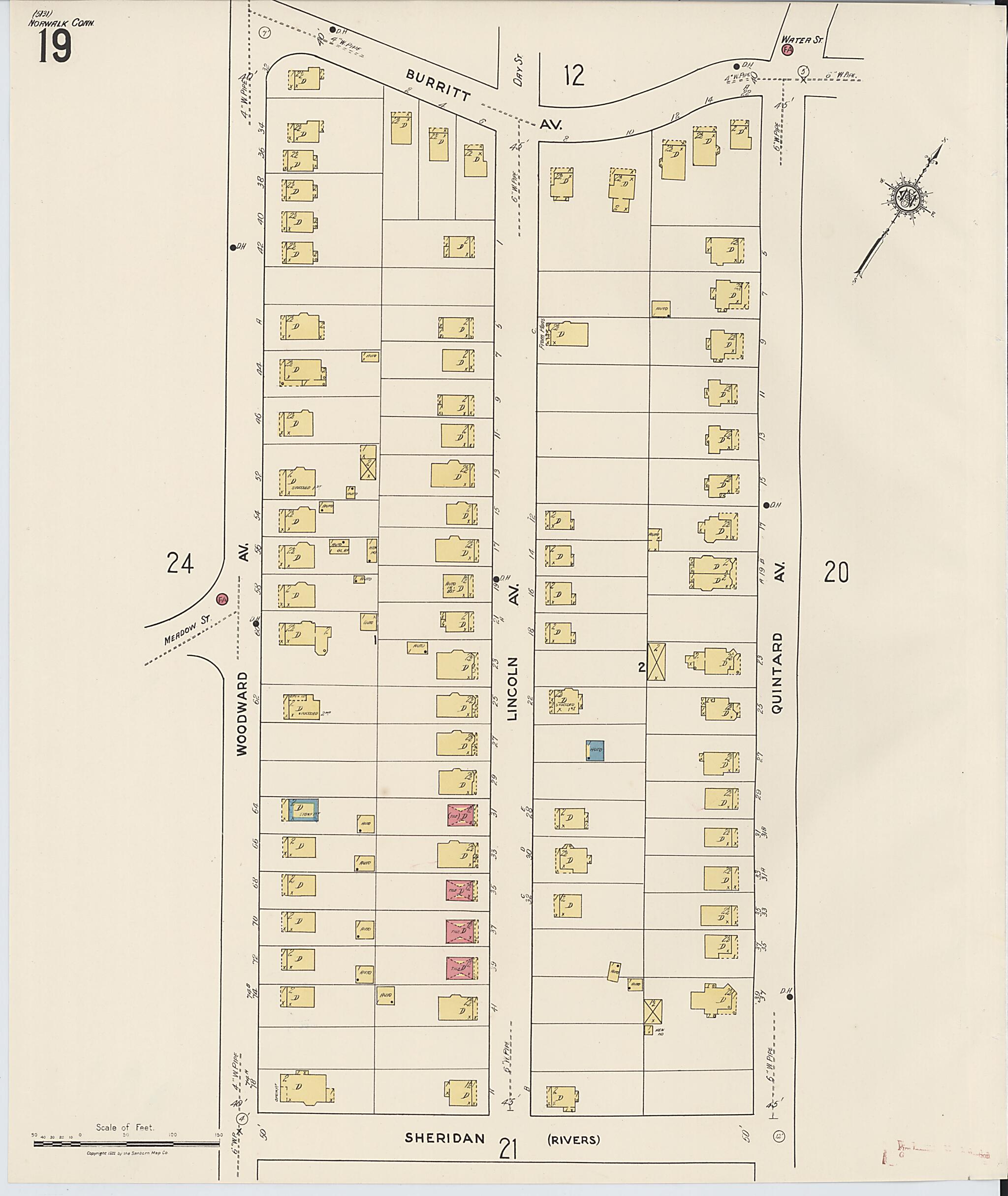 This old map of Norwalk, Fairfield County, Connecticut was created by Sanborn Map Company in 1922