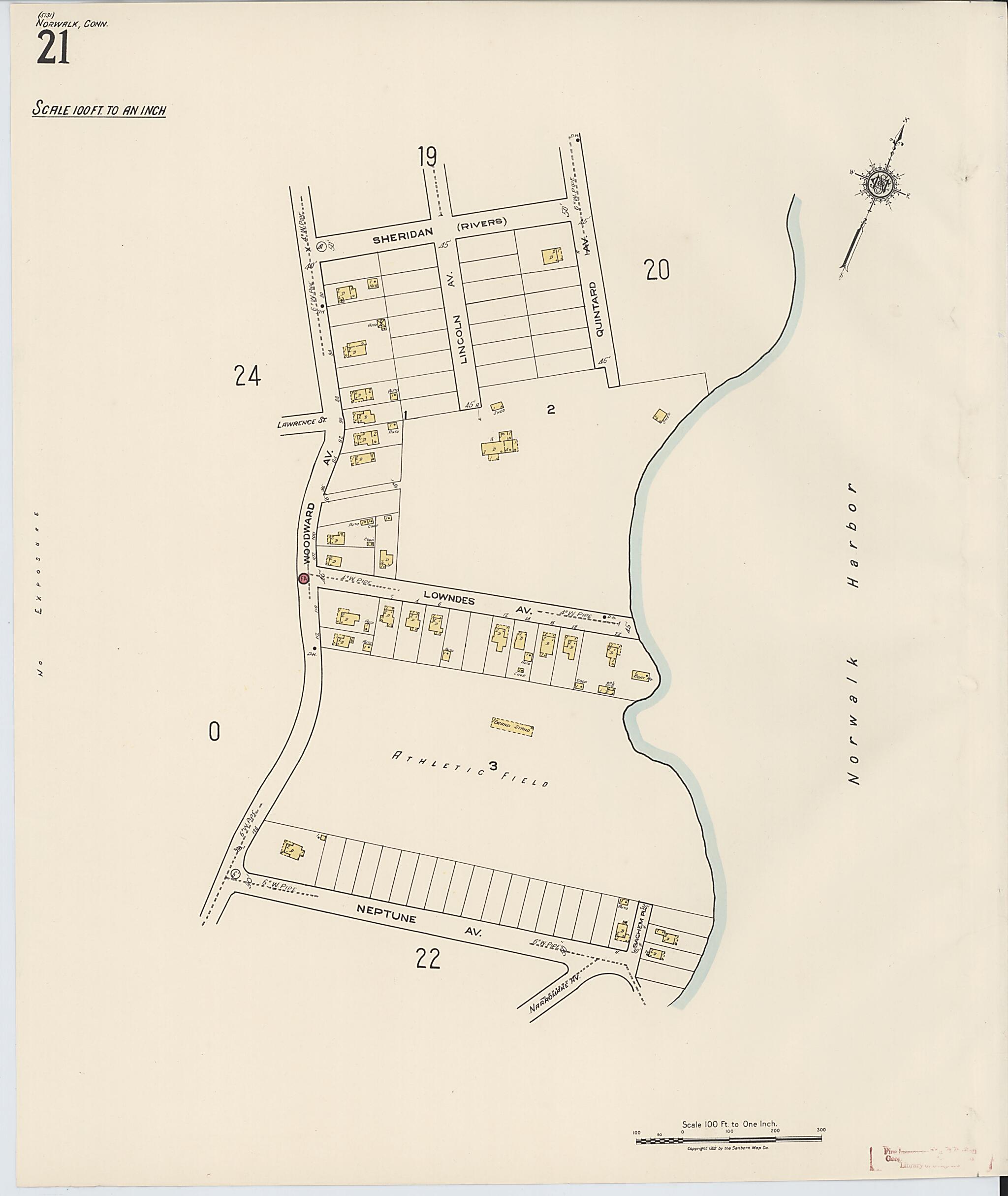 This old map of Norwalk, Fairfield County, Connecticut was created by Sanborn Map Company in 1922