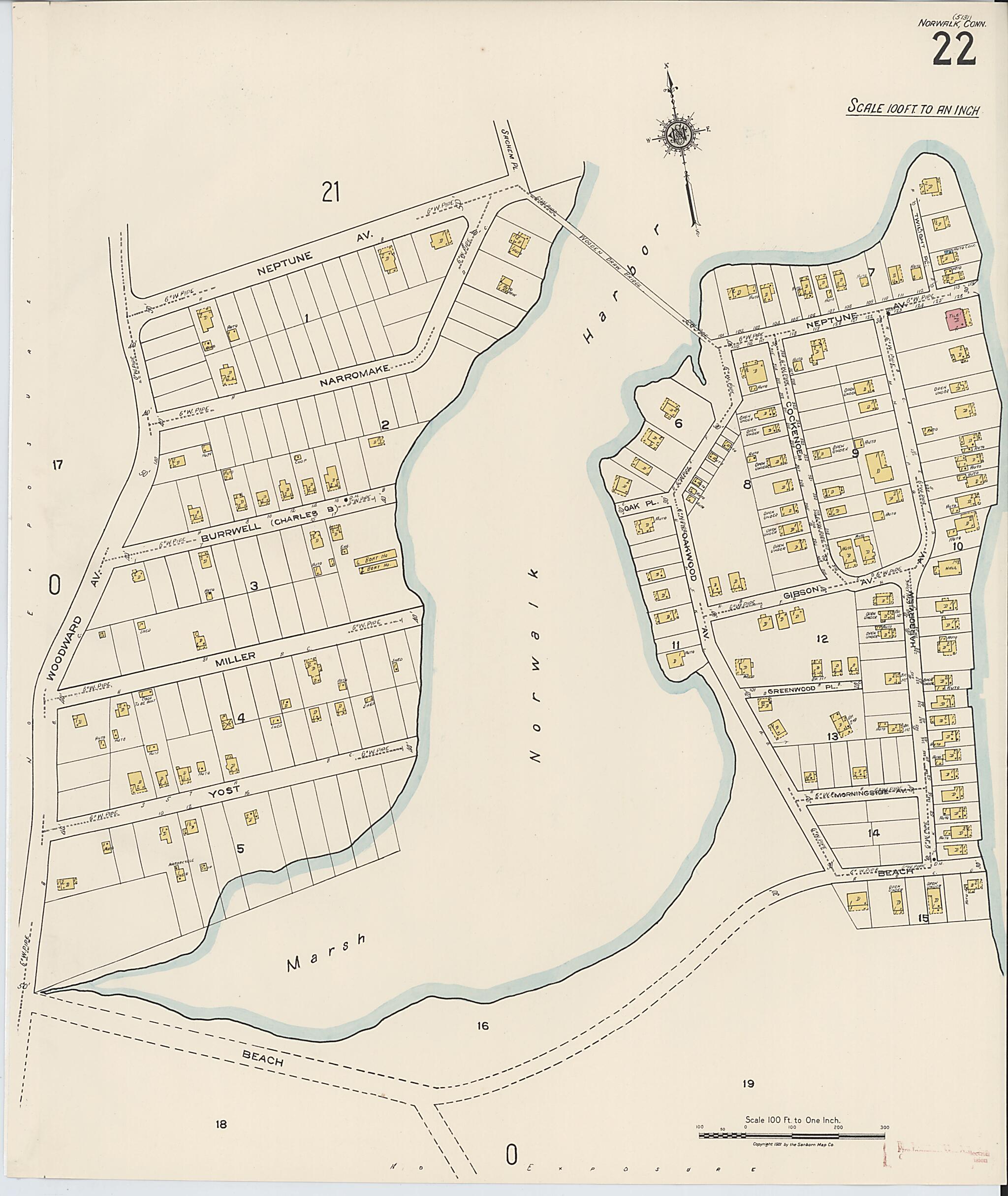This old map of Norwalk, Fairfield County, Connecticut was created by Sanborn Map Company in 1922