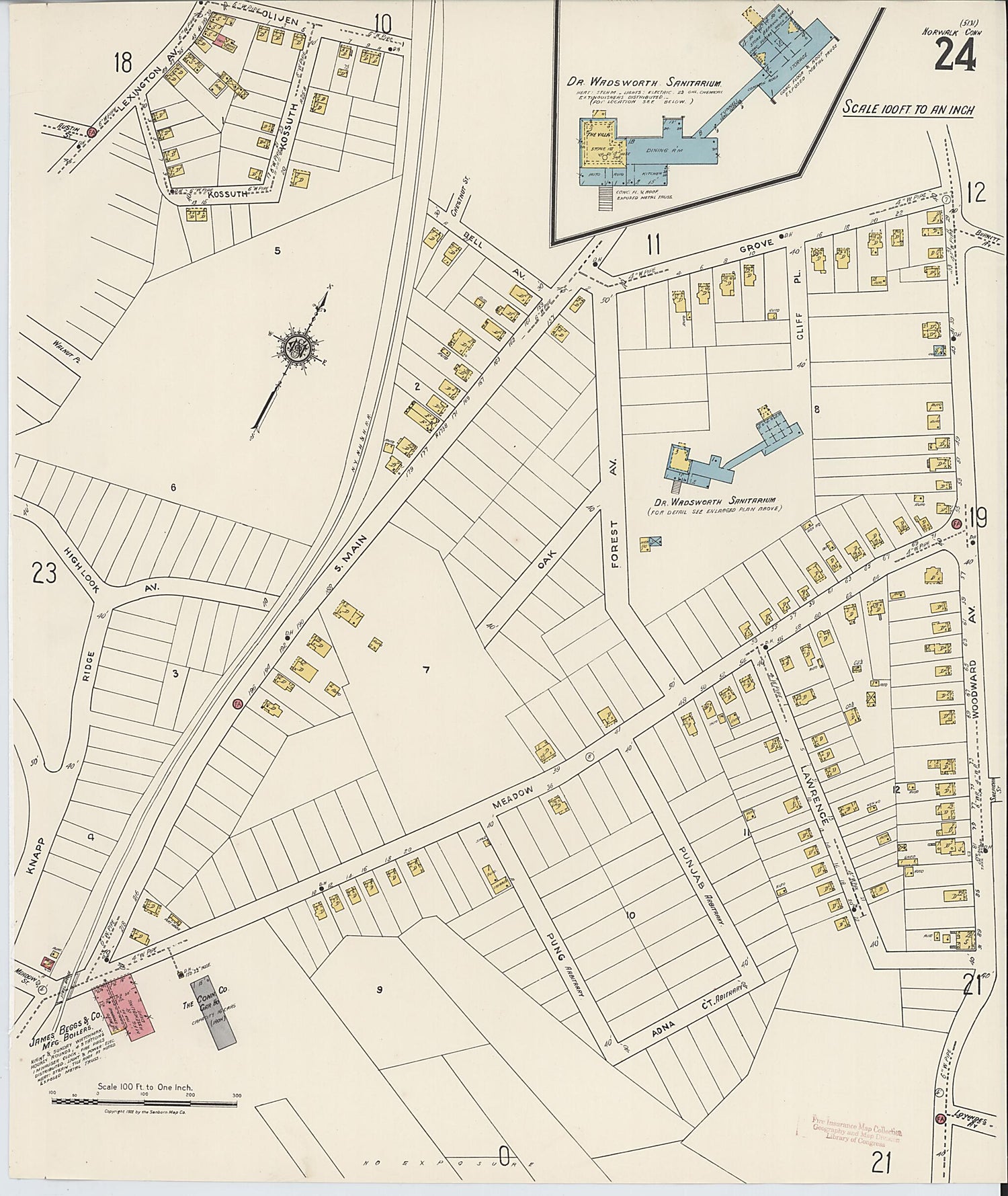 This old map of Norwalk, Fairfield County, Connecticut was created by Sanborn Map Company in 1922