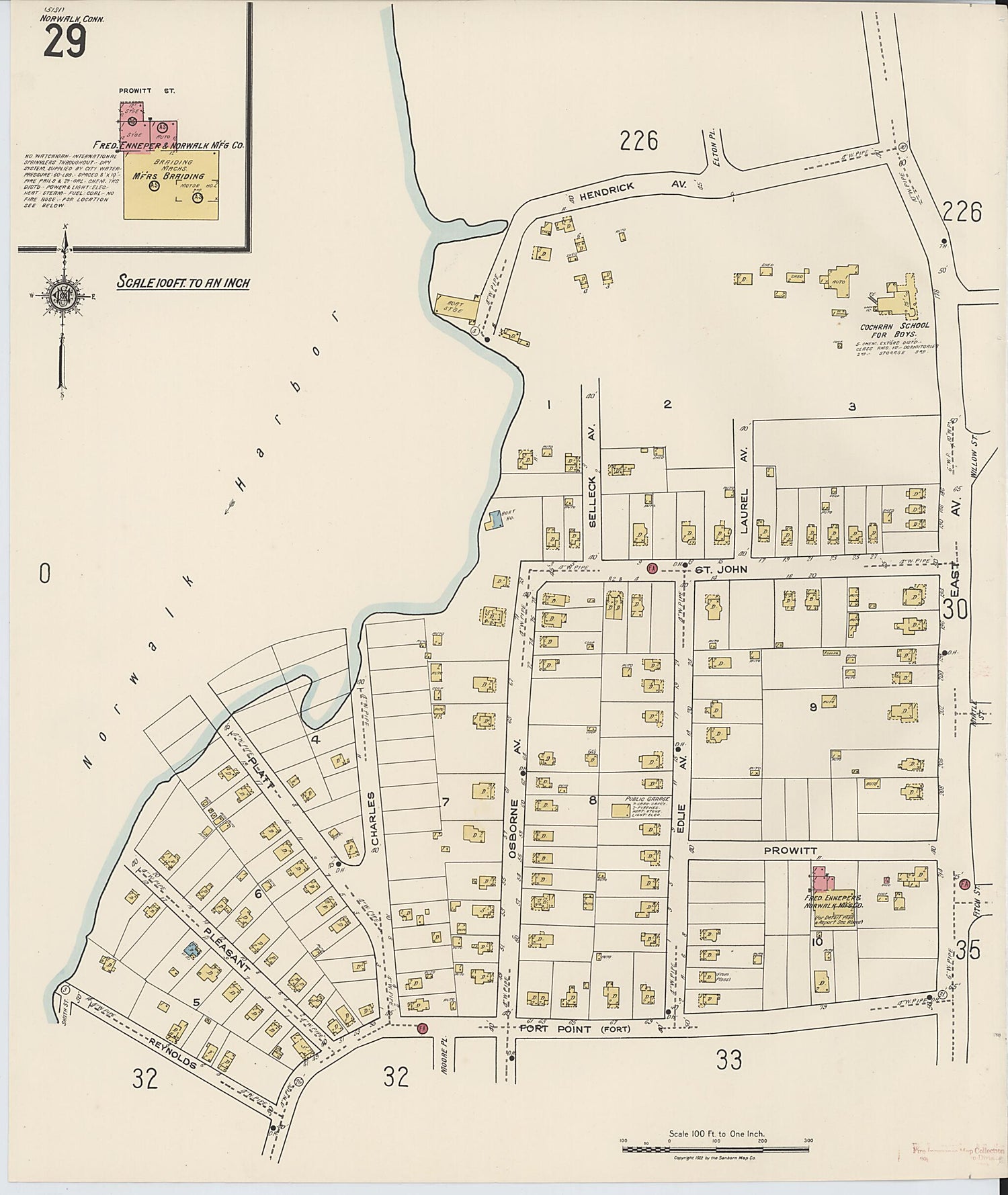 This old map of Norwalk, Fairfield County, Connecticut was created by Sanborn Map Company in 1922