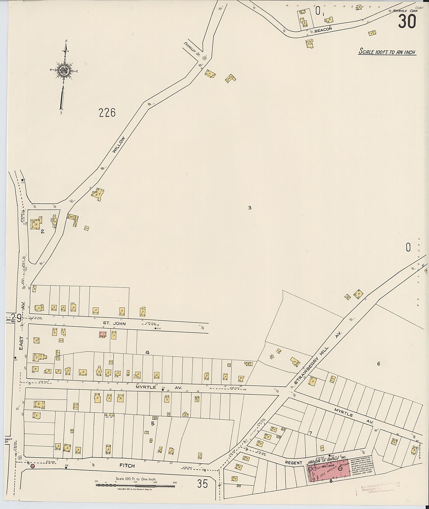 This old map of Norwalk, Fairfield County, Connecticut was created by Sanborn Map Company in 1922
