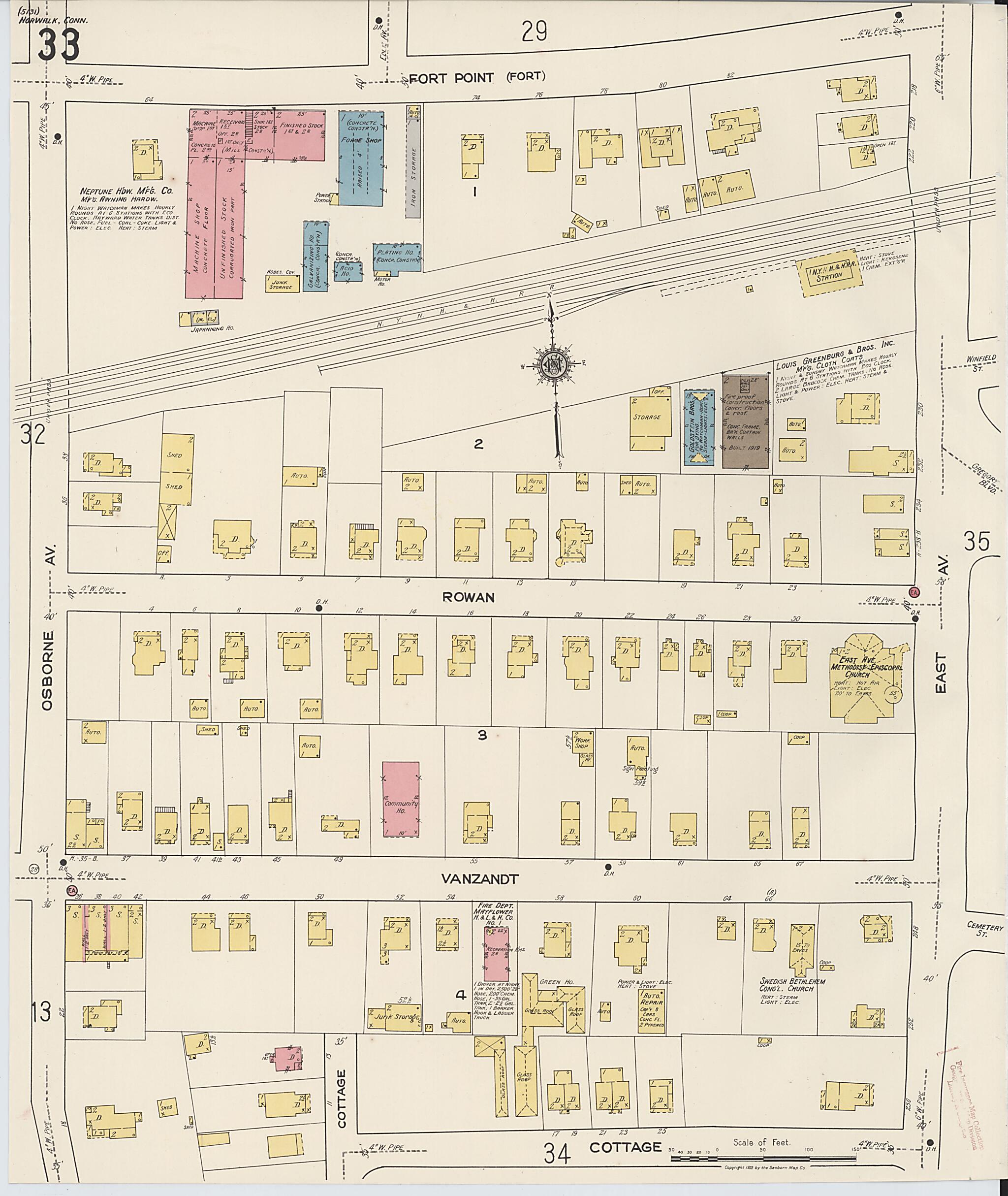 This old map of Norwalk, Fairfield County, Connecticut was created by Sanborn Map Company in 1922