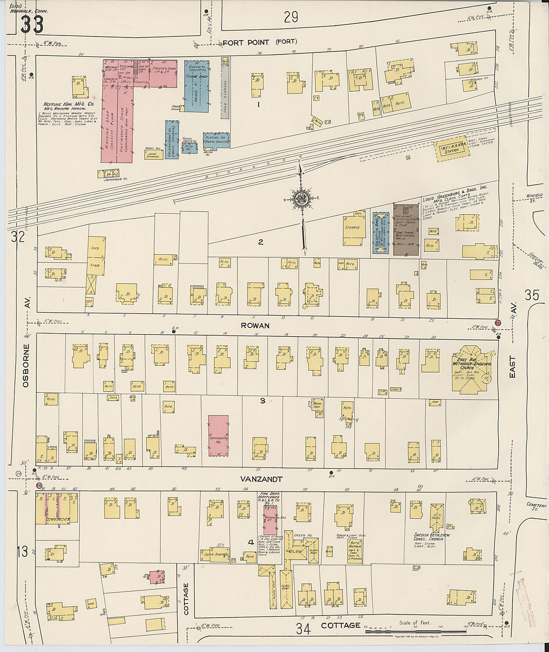 This old map of Norwalk, Fairfield County, Connecticut was created by Sanborn Map Company in 1922