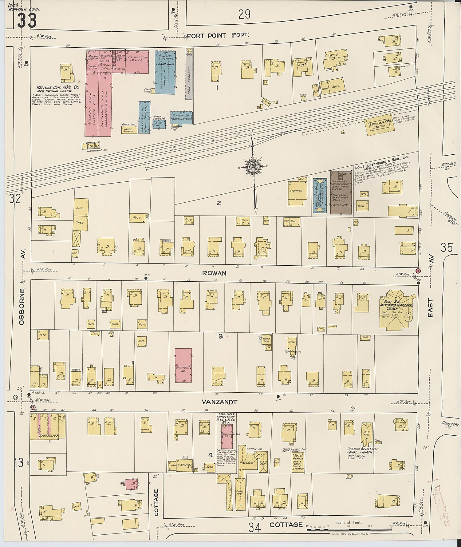 This old map of Norwalk, Fairfield County, Connecticut was created by Sanborn Map Company in 1922