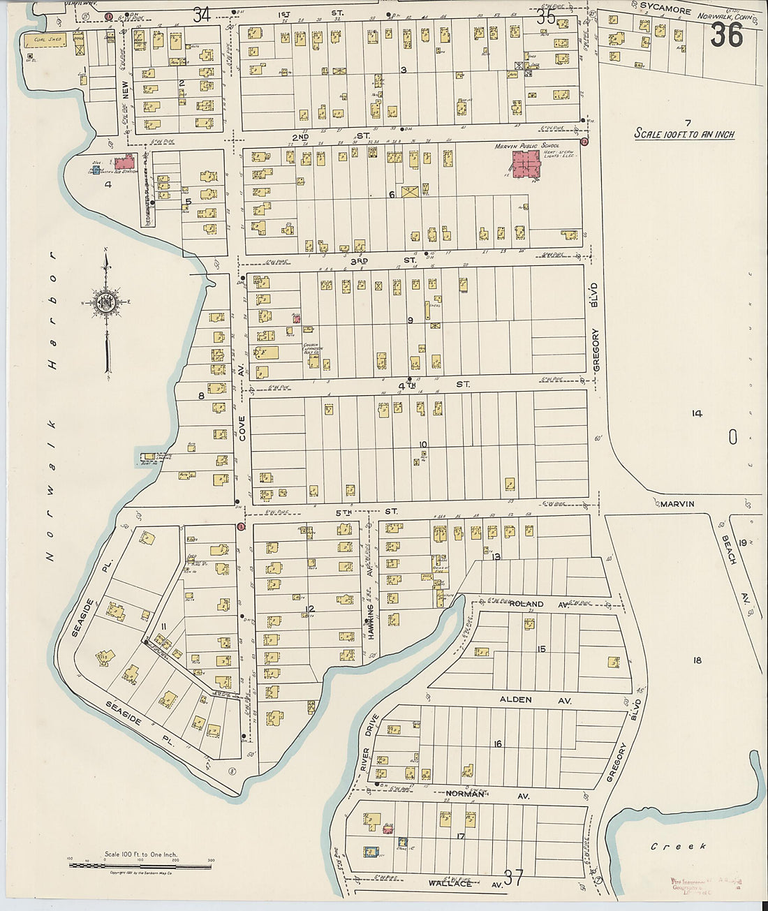 This old map of Norwalk, Fairfield County, Connecticut was created by Sanborn Map Company in 1922